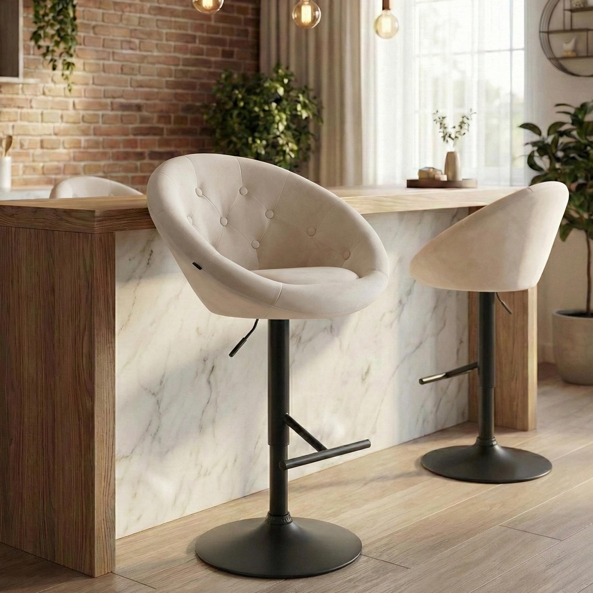 Barhocker London Samt schwarz, creme