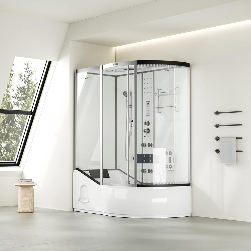 Duschkabine mit Badewanne ALLIN 2IN1 - 170 x 90 Weiß Rechts