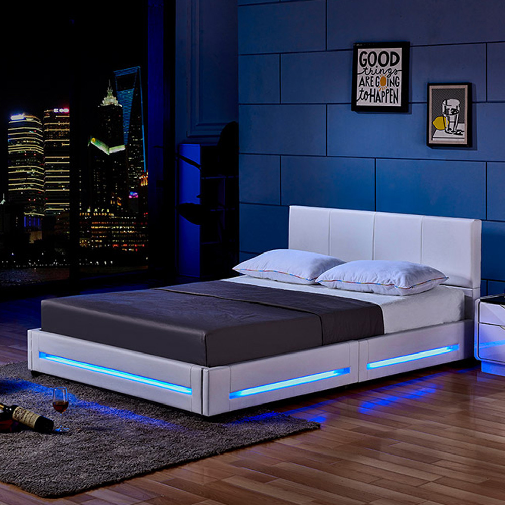 LED Bett ASTEROID - 160 x 200 cm Weiß