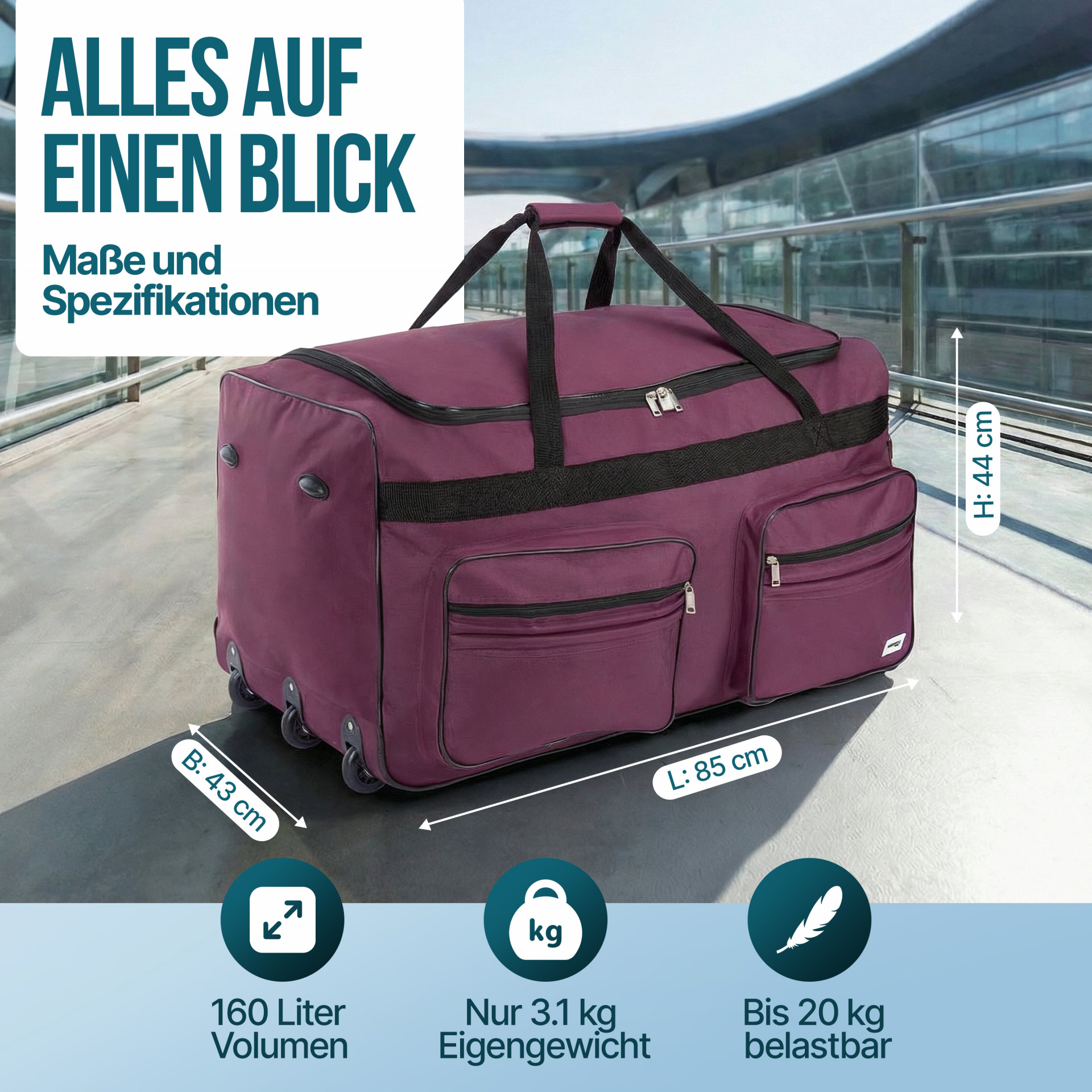 Rollenreisetasche XXL Violett 160L