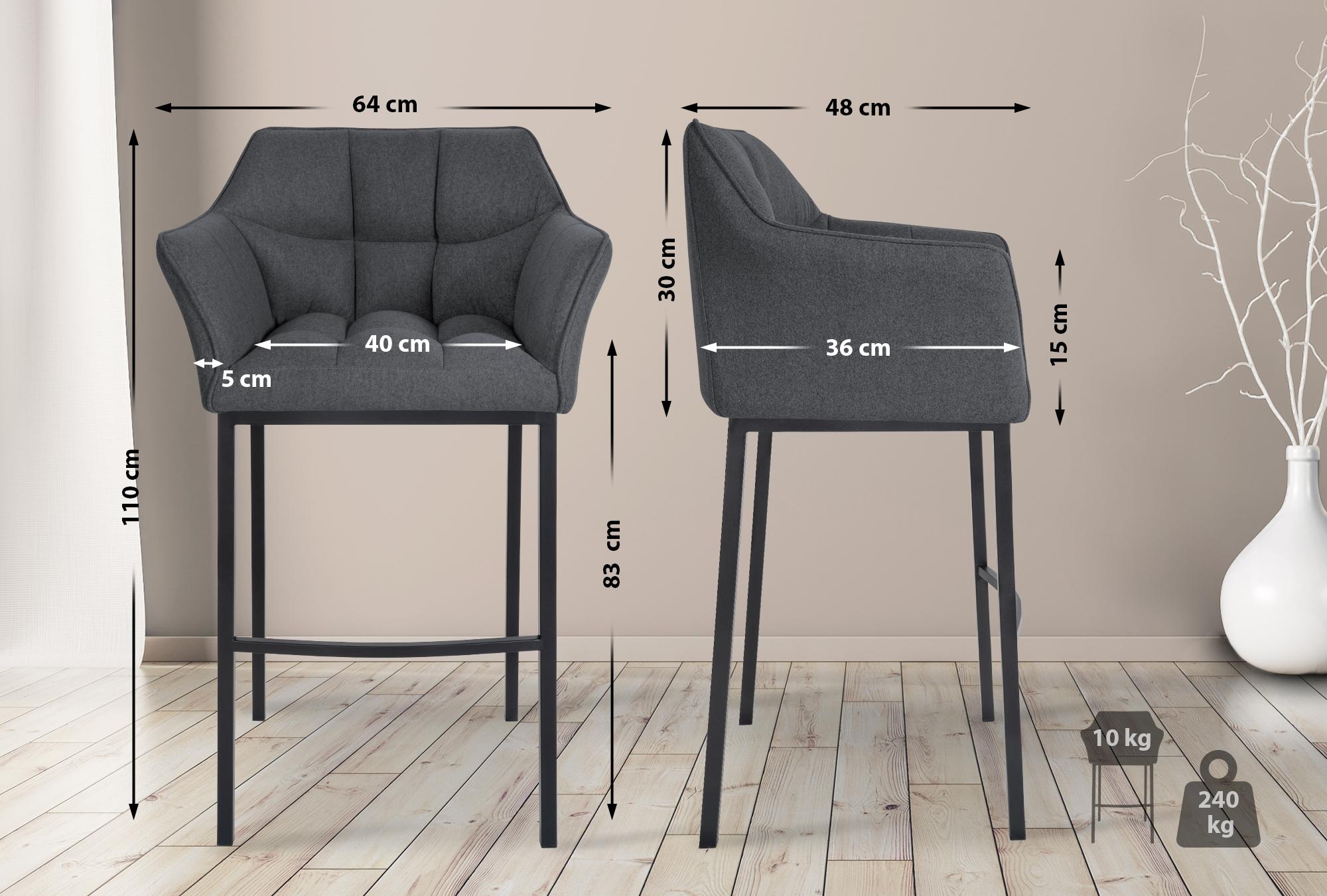 Barhocker Damaso B Filz mit 4-Fuß Gestell, grau