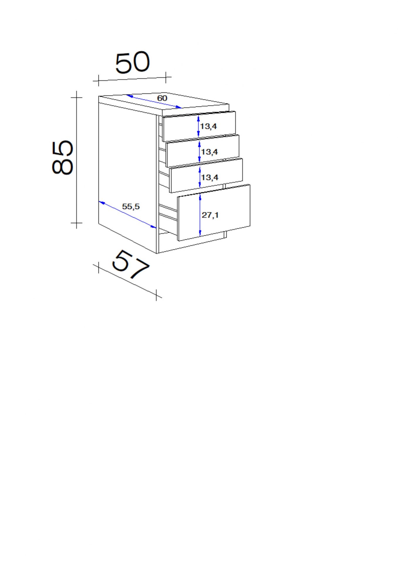 Schubkasten-Unterschrank SAMOA 50x85 cm