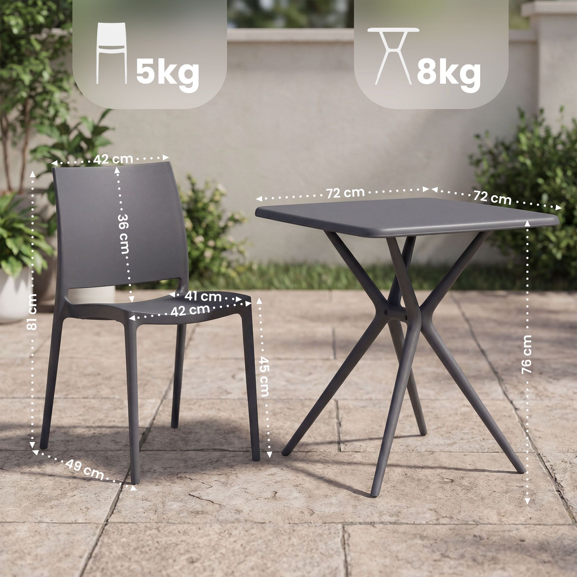 Gartenmöbel-Set Amino mit 4 Stühlen, dunkelgrau