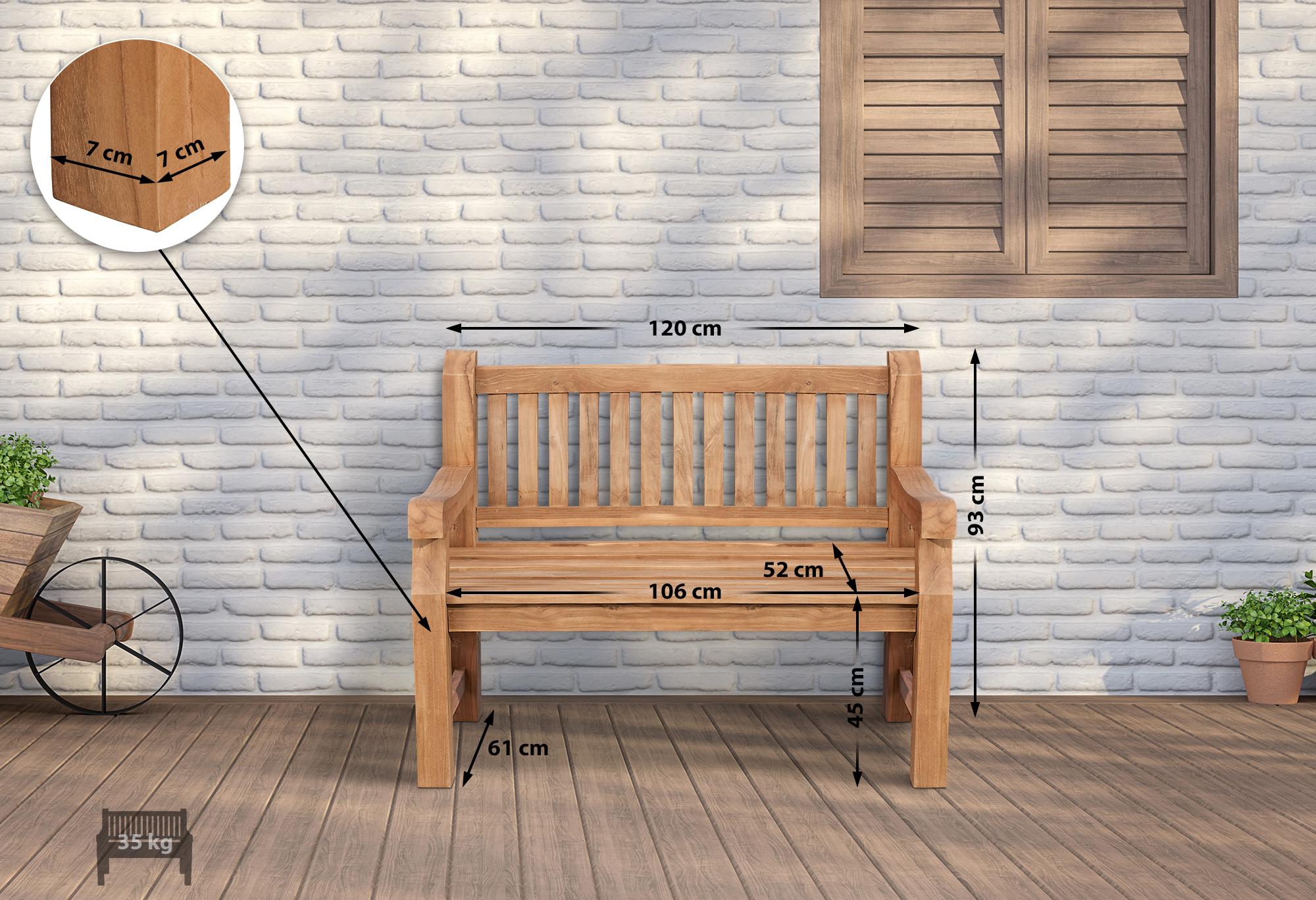 Teakbank Daxon mit Sitzkissen 120 cm, dunkelgrau