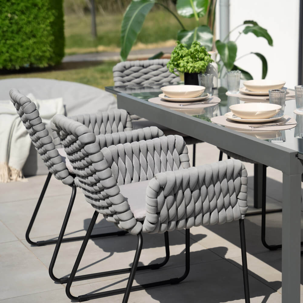 Gartenstuhl mit Armlehnen aus Seilgeflecht BALERO Hellgrau - 1er Set