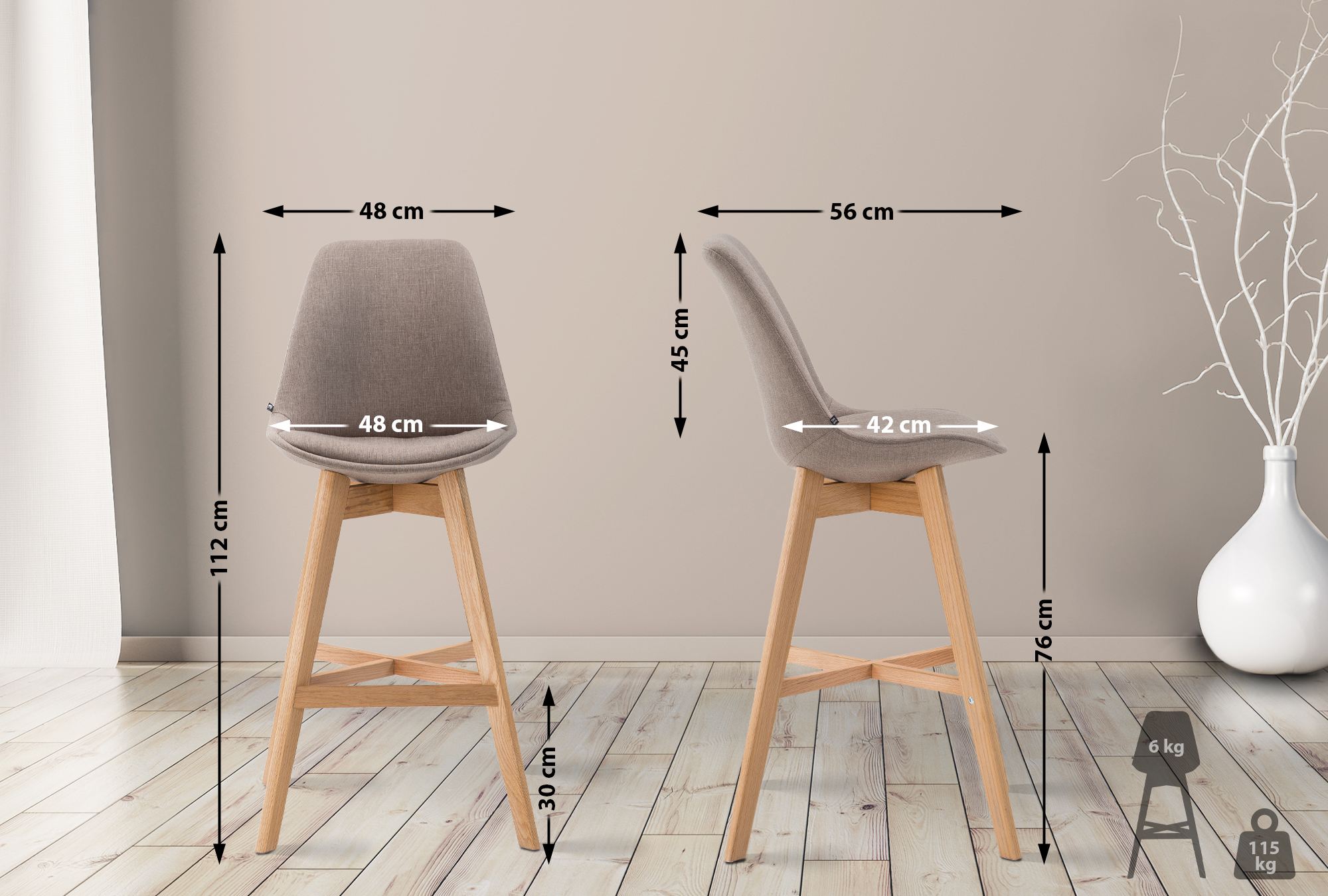 Barhocker Cannes Stoff Natura, taupe