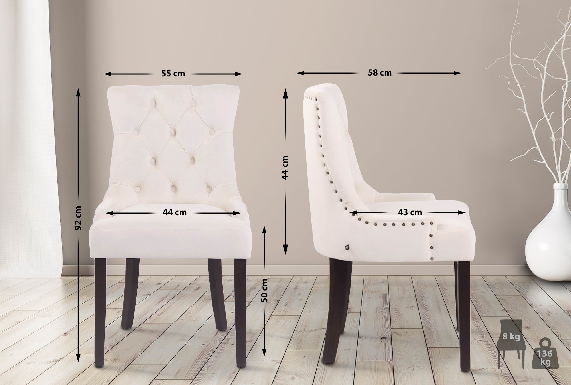 Esszimmerstuhl Aberdeen Samt antik, creme