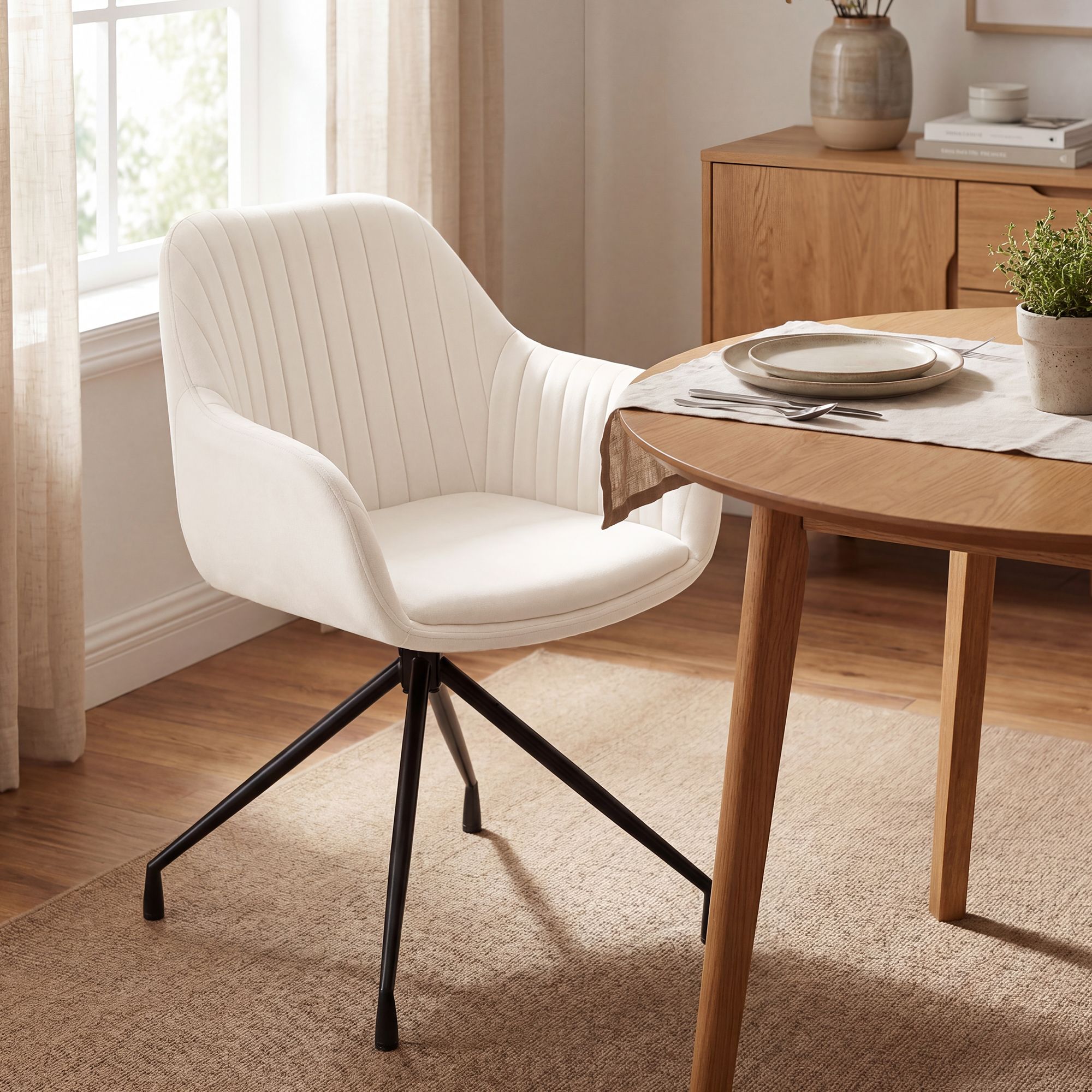 2er Set Esszimmerstuhl Welby Samt, creme