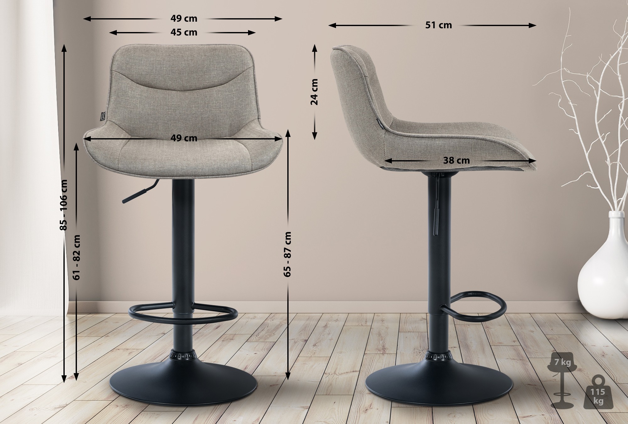 Barhocker Vonore Stoff schwarz, taupe