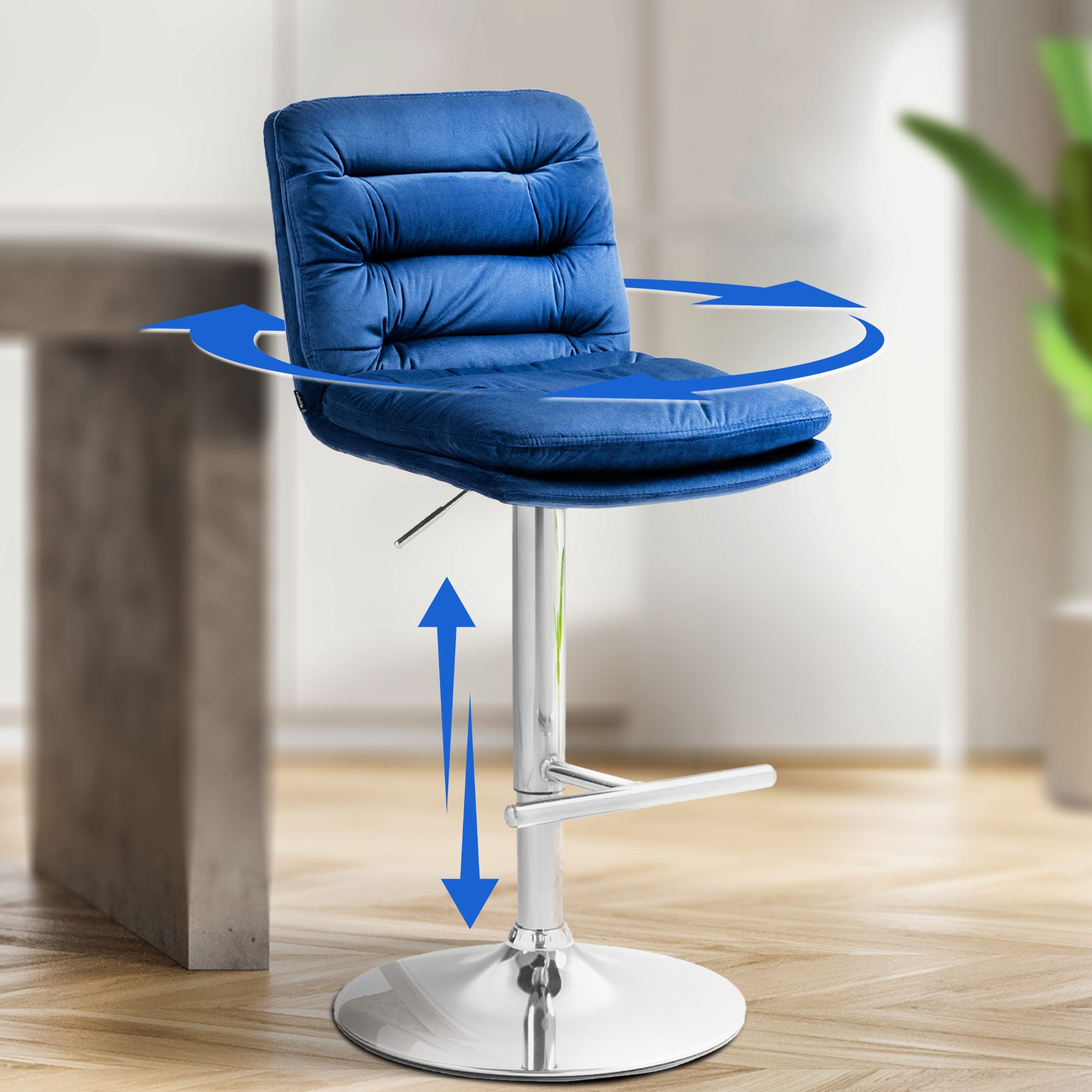 Barhocker Damar Samt chrom, blau