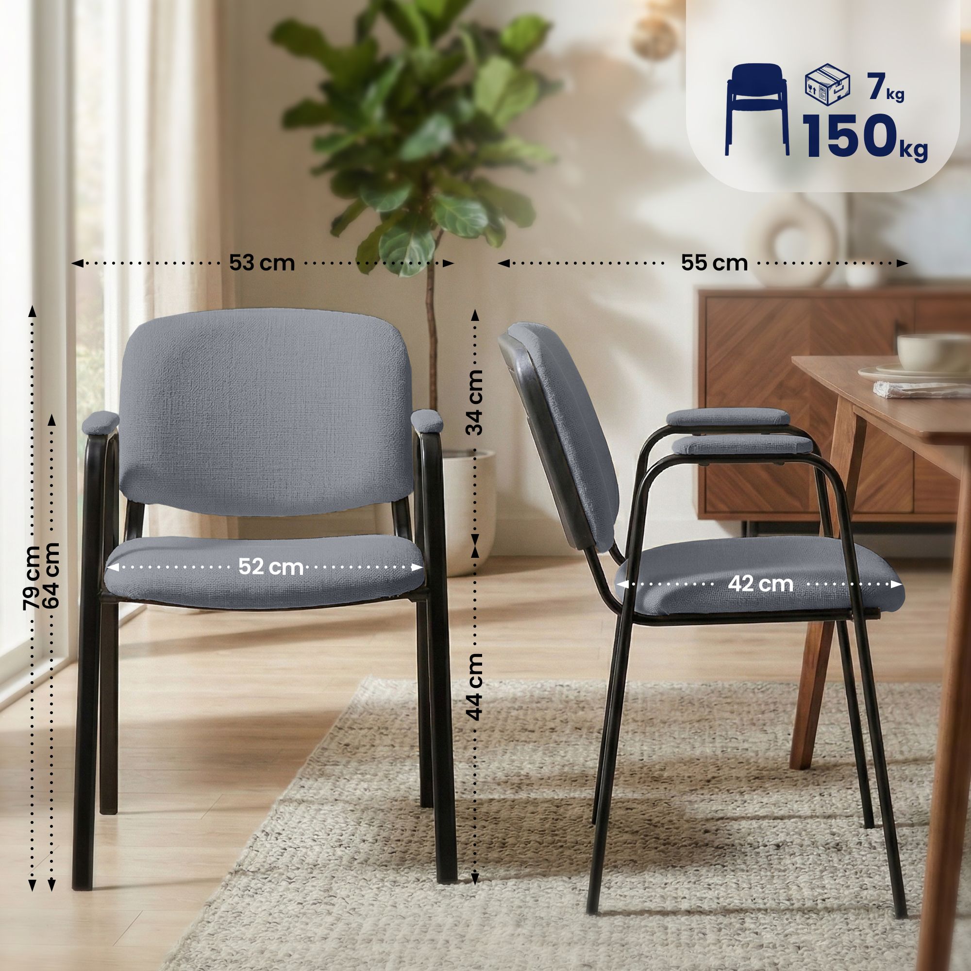 Besucherstuhl Ken PRO Stoff, grau