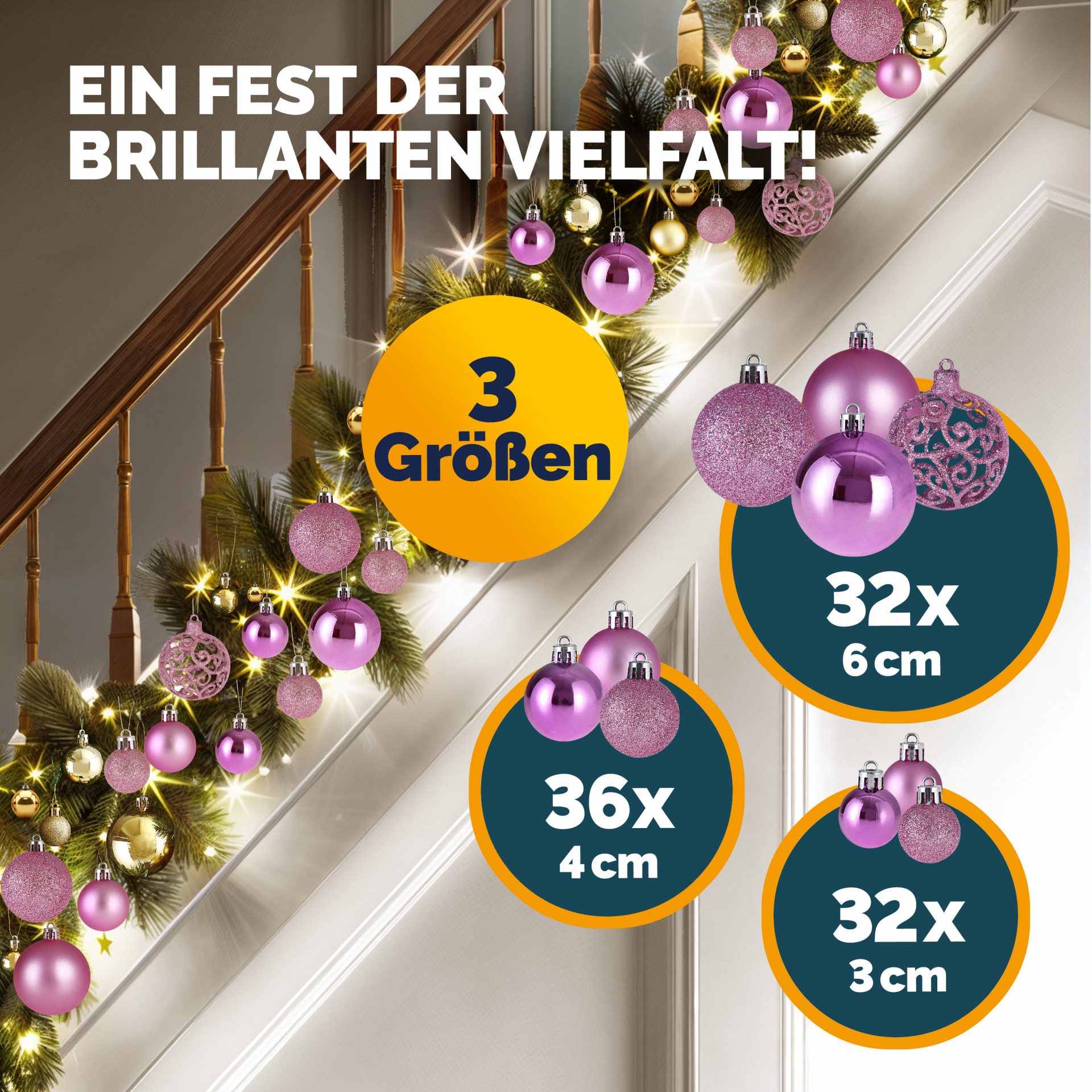 Weihnachtskugeln Rosa 100-tlg in matt, glänzend + glitzernd