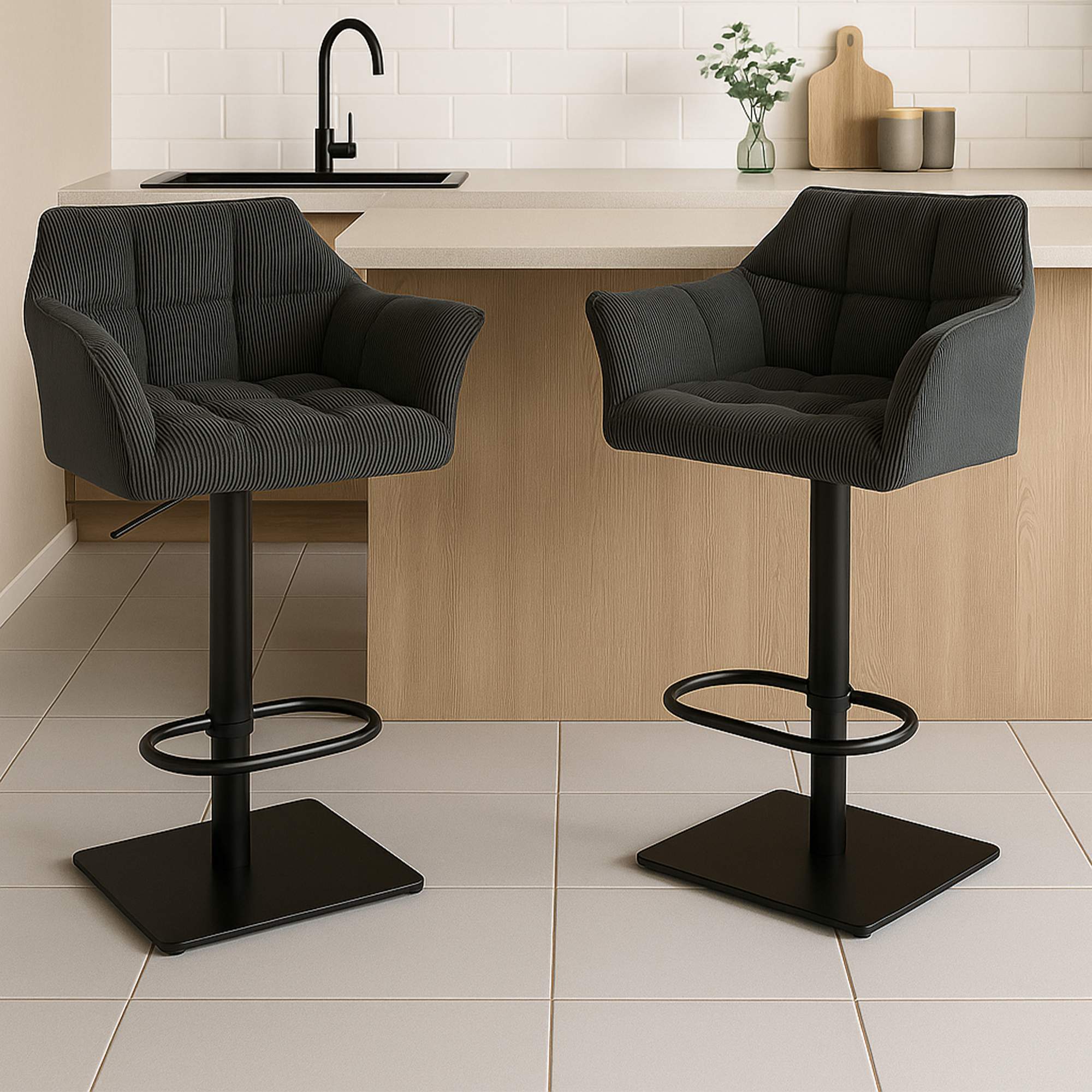 Barhocker Damaso B Cord, dunkelgrau