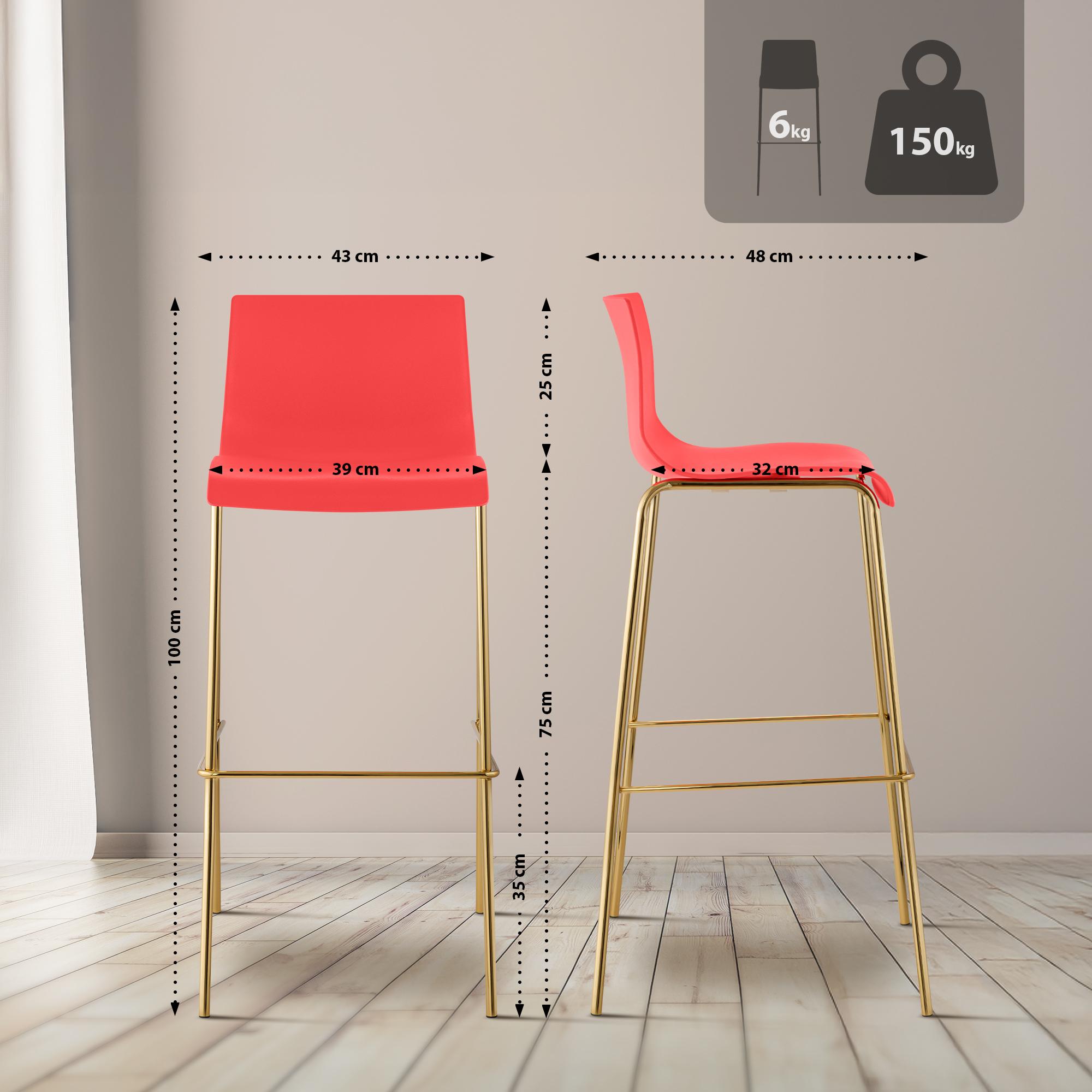 Barhocker Hoover Kunststoff 4-Fuß Gold, rot