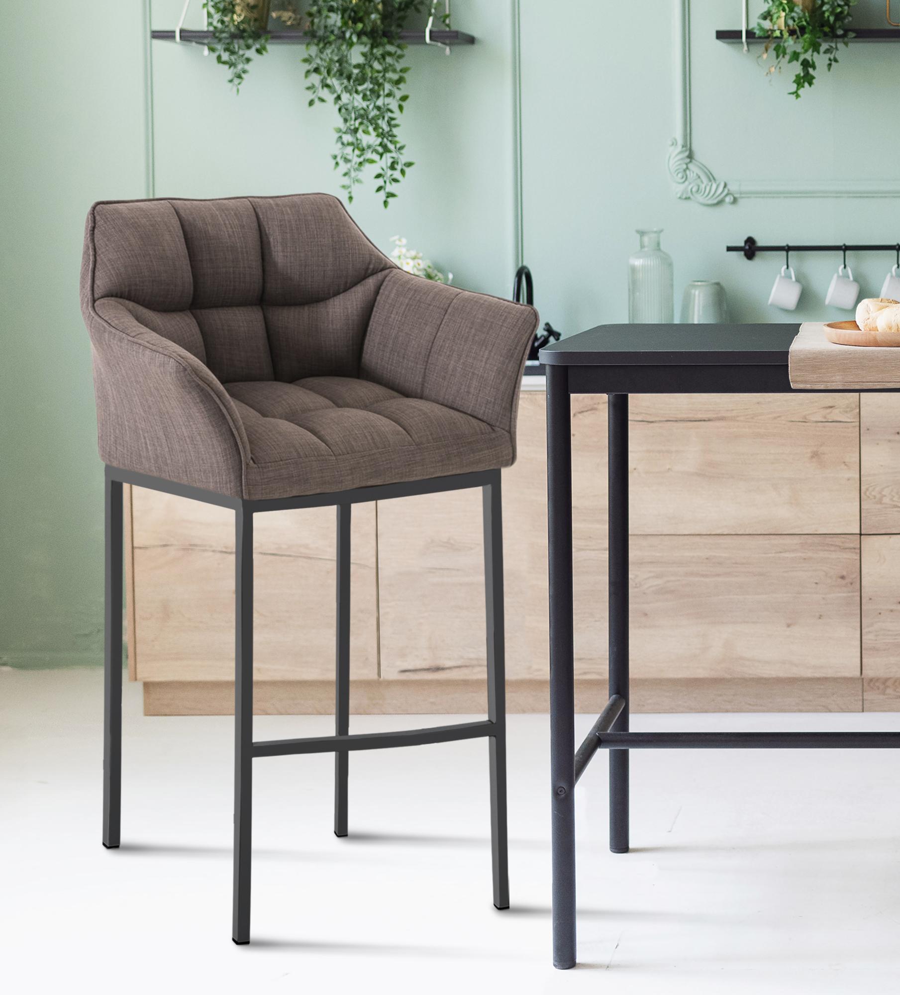 Barhocker Damaso B Stoff mit 4-Fuß Gestell, grau