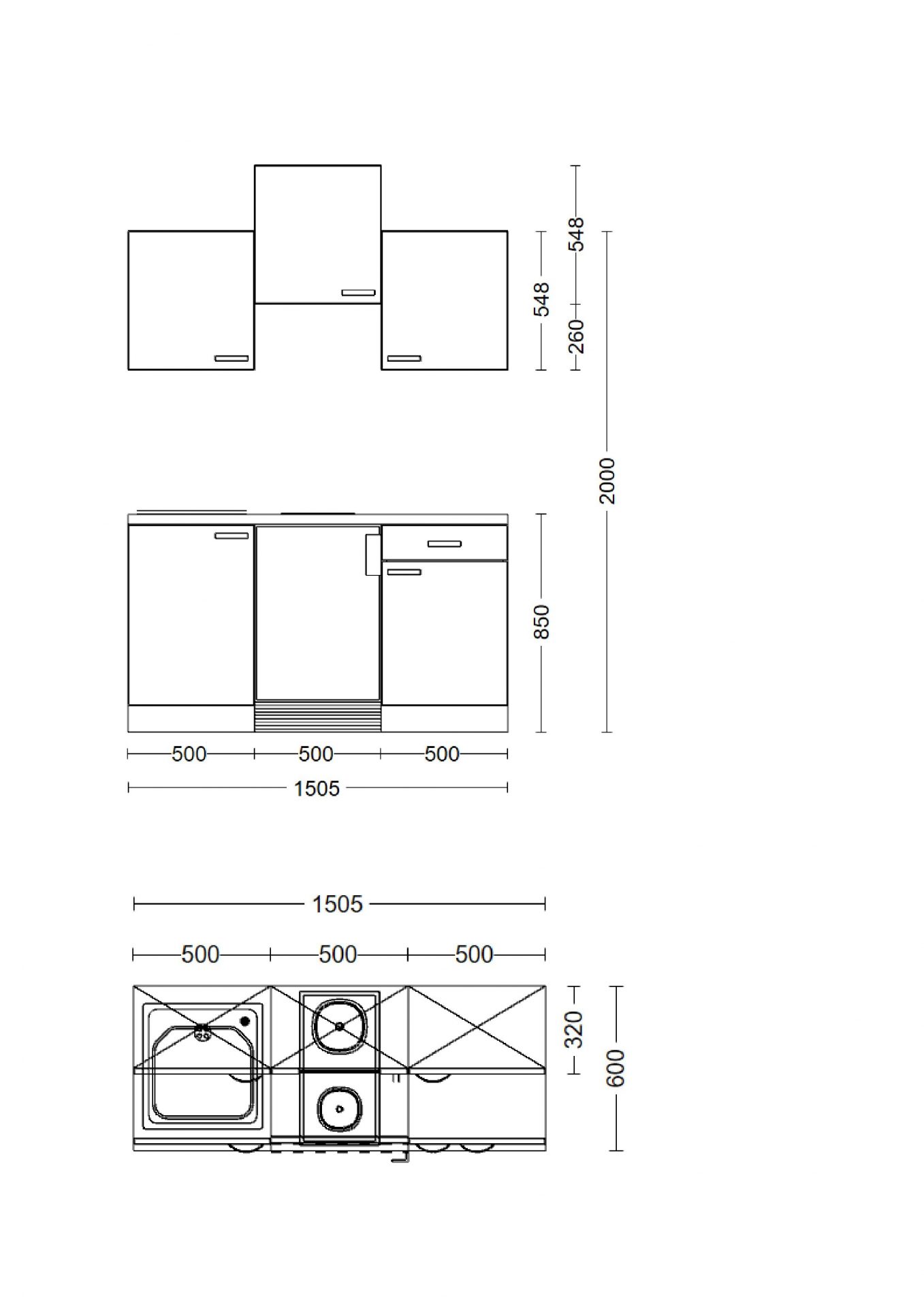 Singleküche Capri 150 cm mit E-Geräten