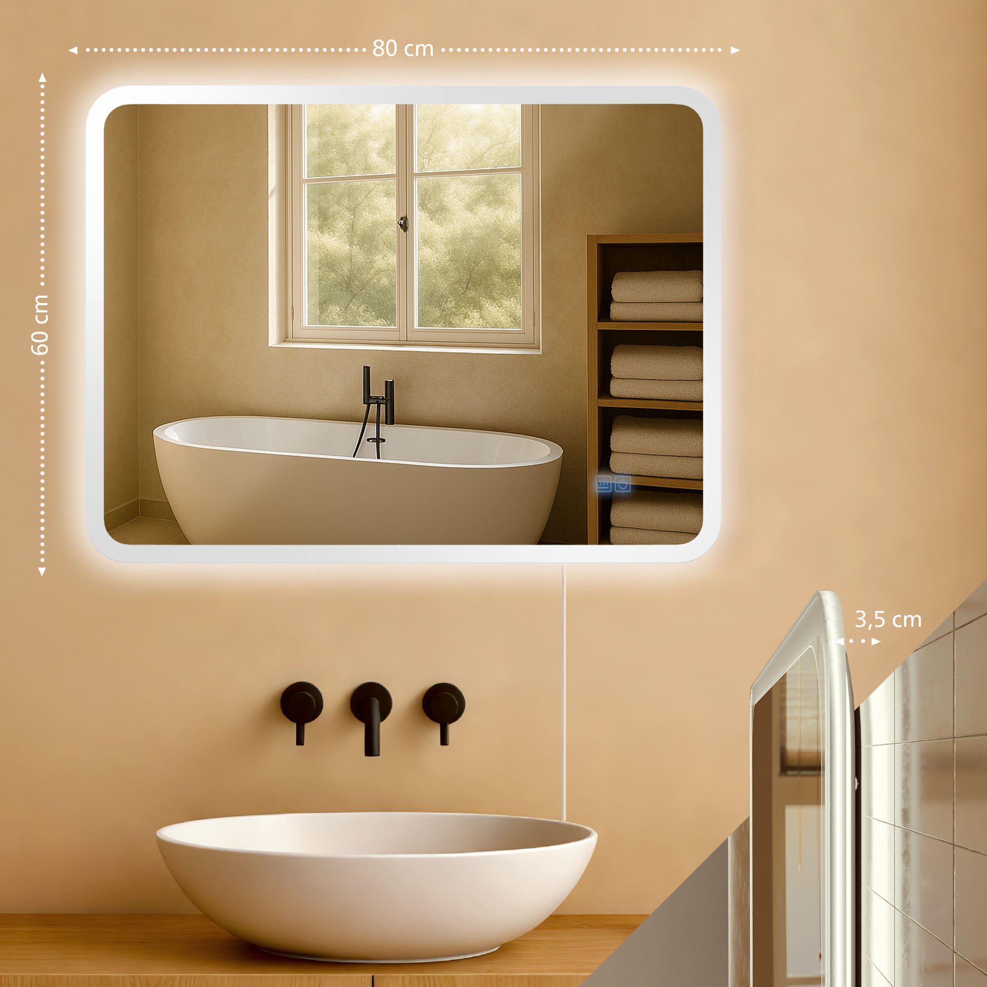 Badspiegel Jericho 60x80 ohne Bluetooth, klarglas