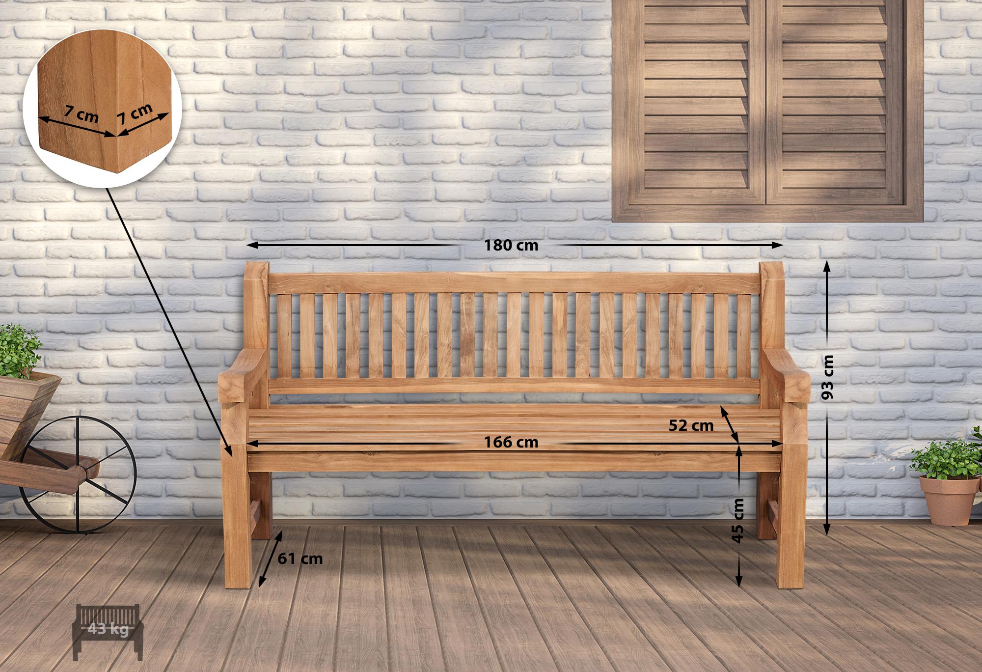 Teakbank Daxon mit Sitzkissen 180 cm, dunkelgrau