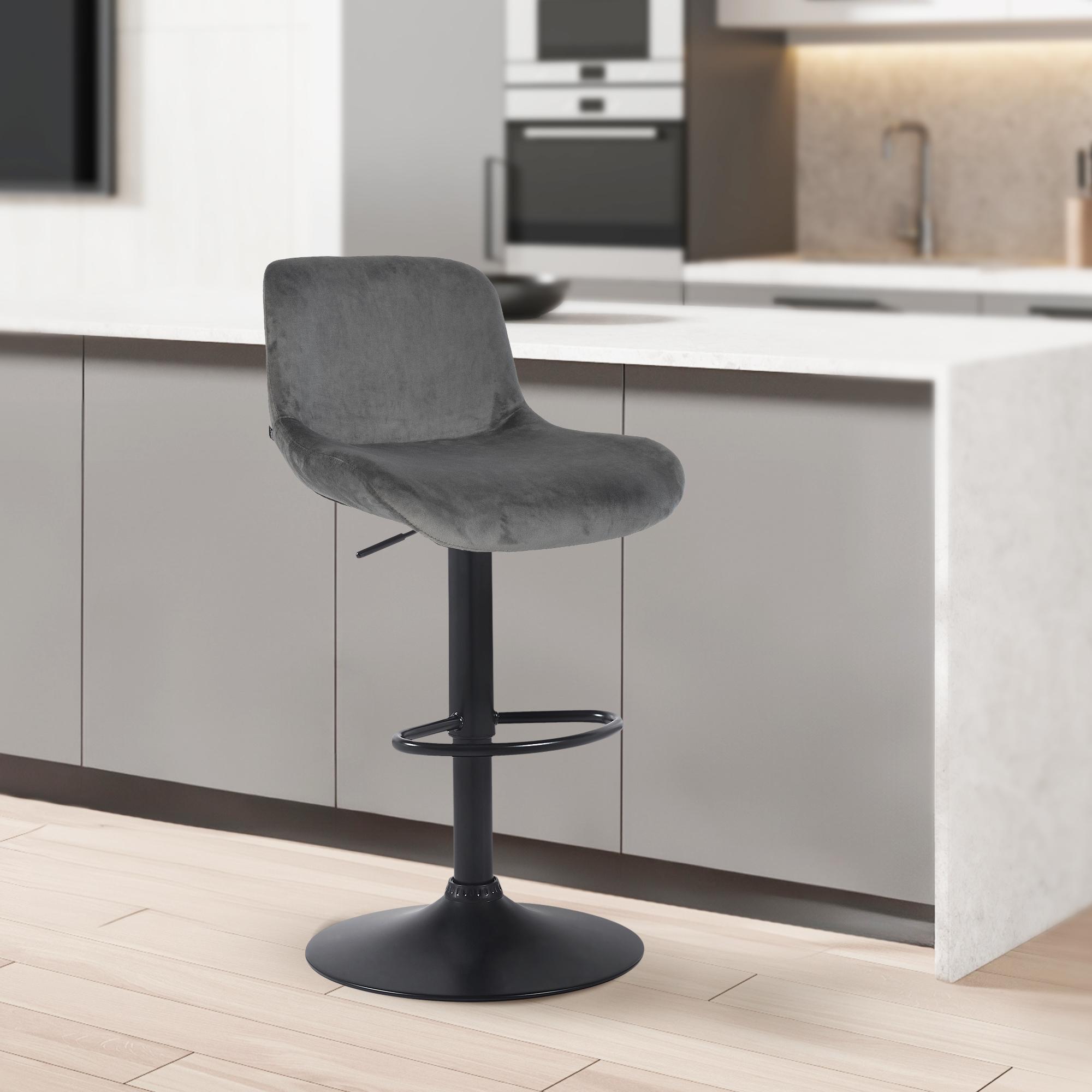 Barhocker Solon Schwarz Samt, dunkelgrau