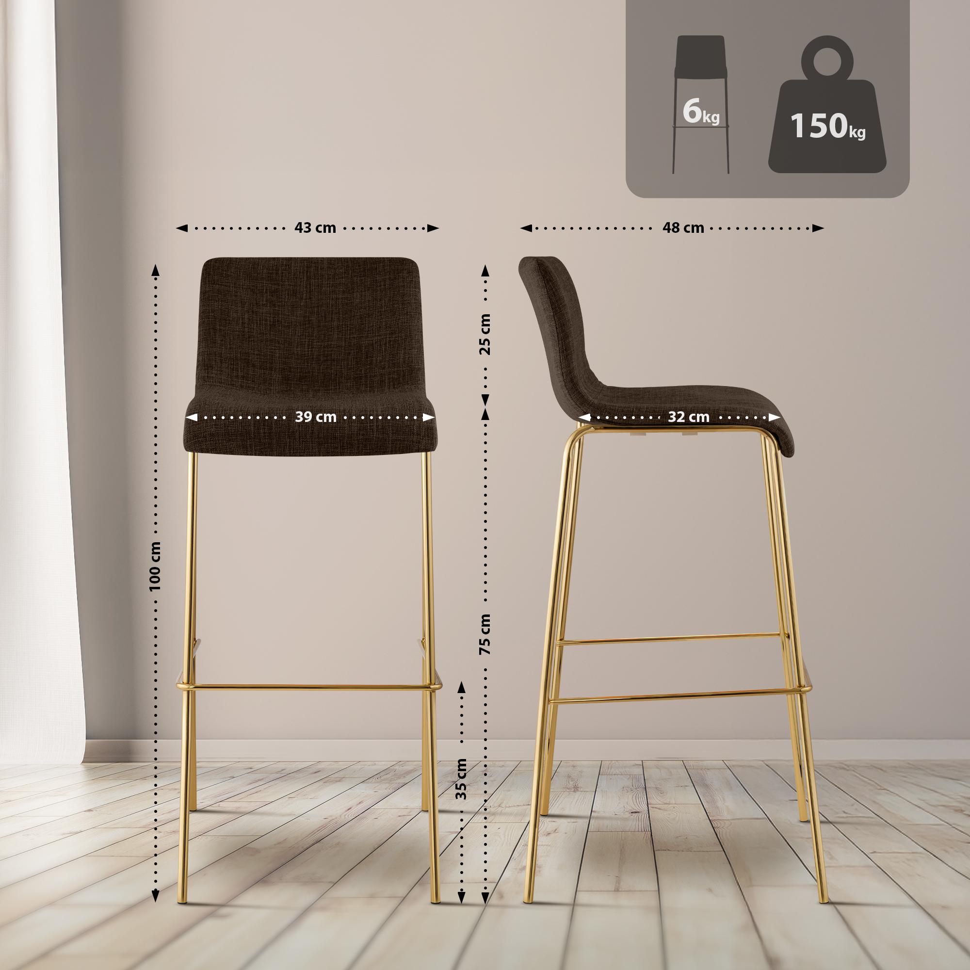 2er Set Barhocker Hoover Stoff 4-Fuß Gold, braun