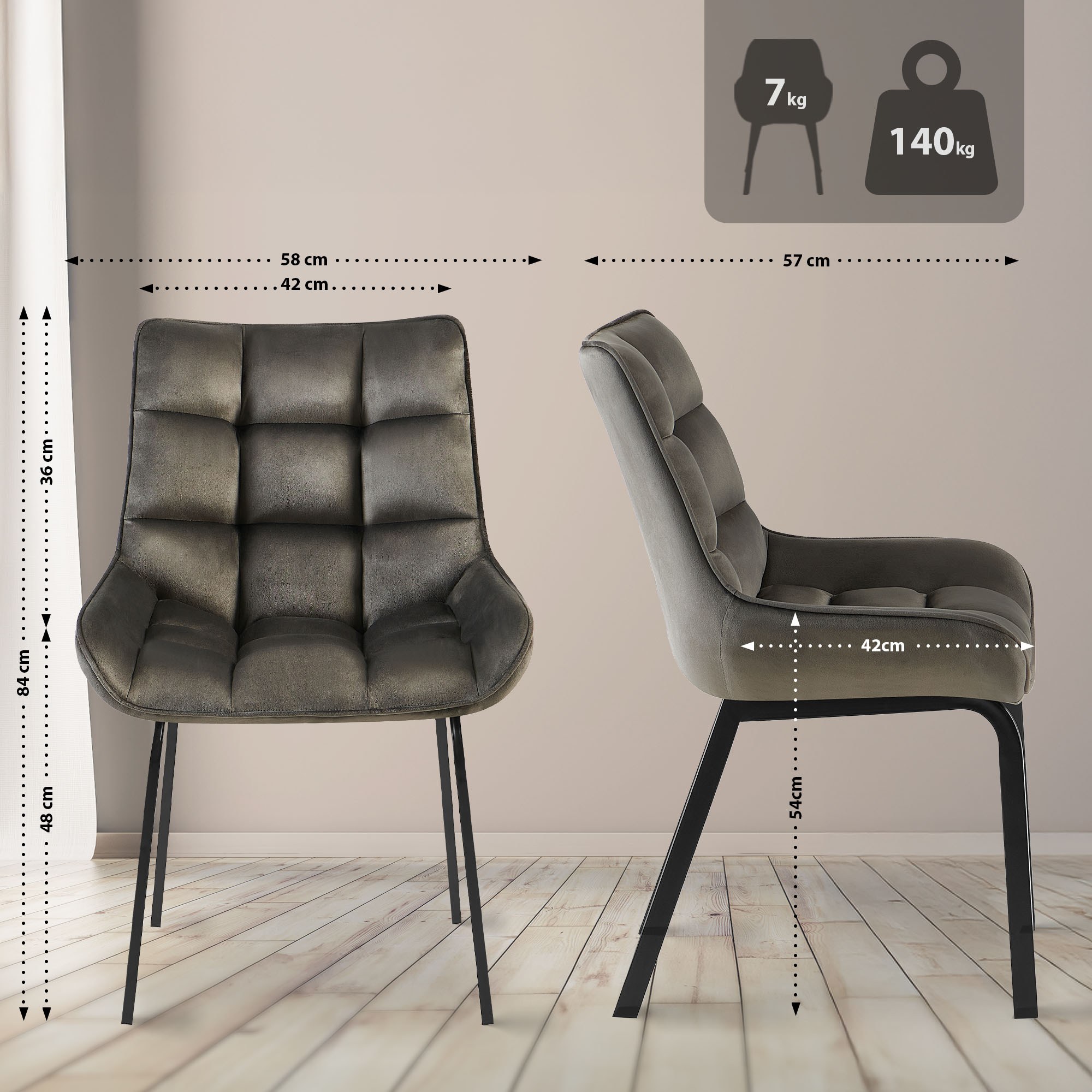 2er Set Stuhl Saranda Samt, anthrazit