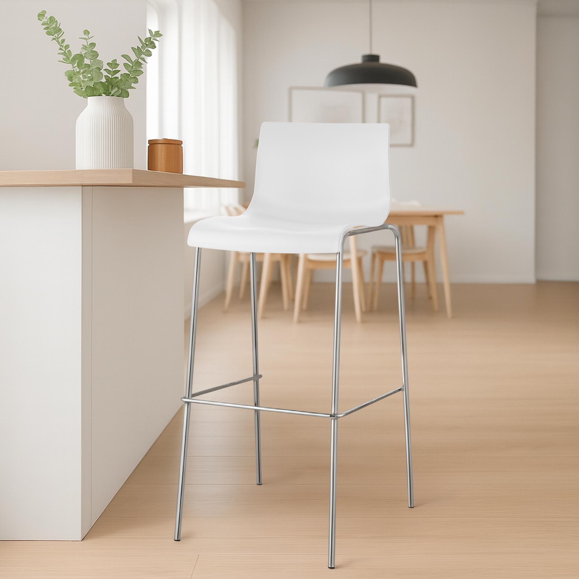 2er Set Barhocker Hoover Kunststoff 4-Fuß Gestell chrom, weiß