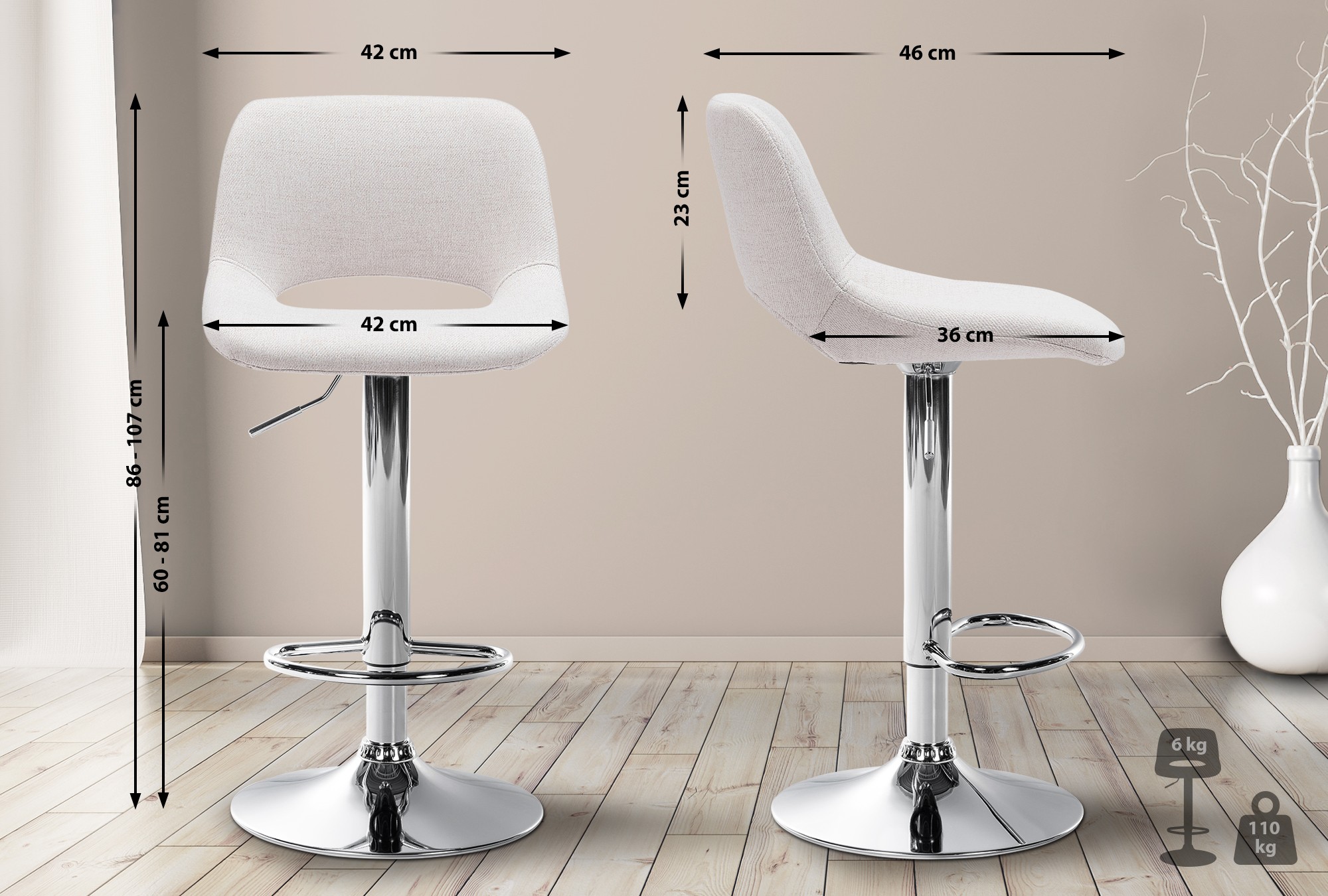 Barhocker Camden Stoff chrom, creme
