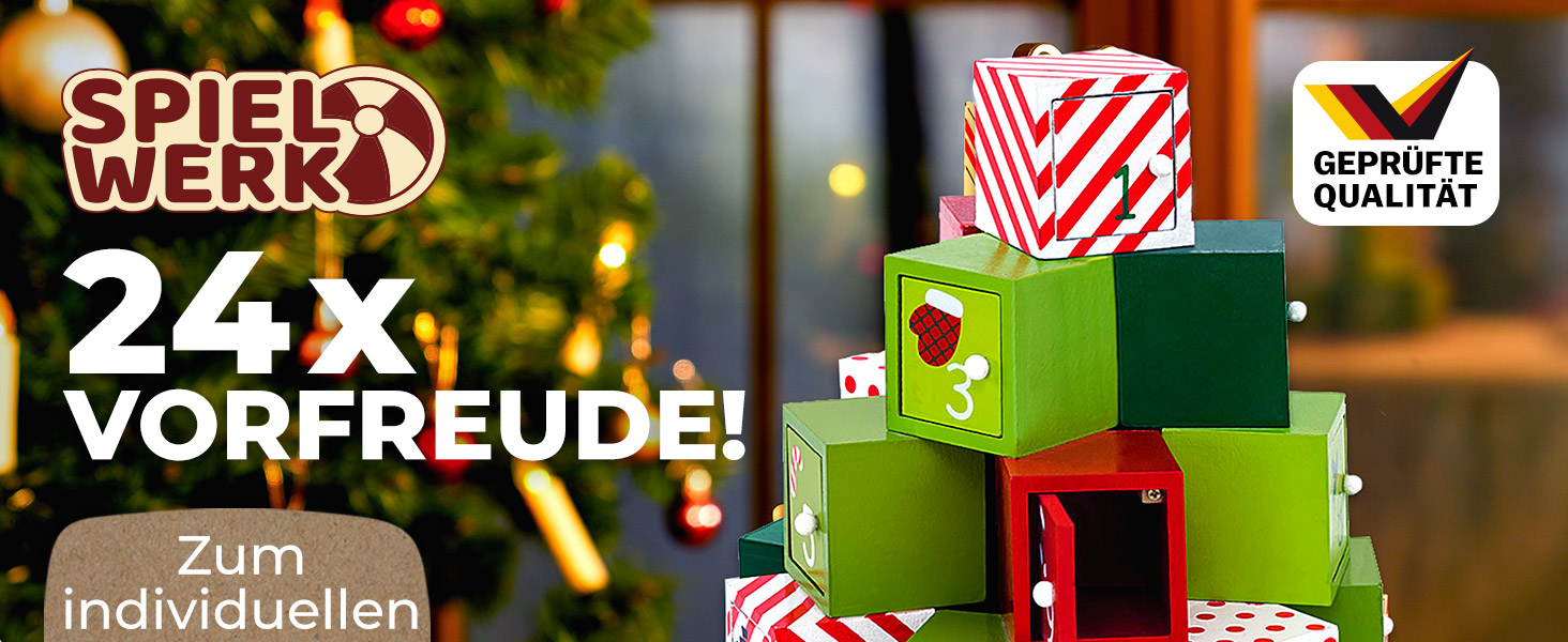 Adventskalender Geschenkpyramide Holz rund