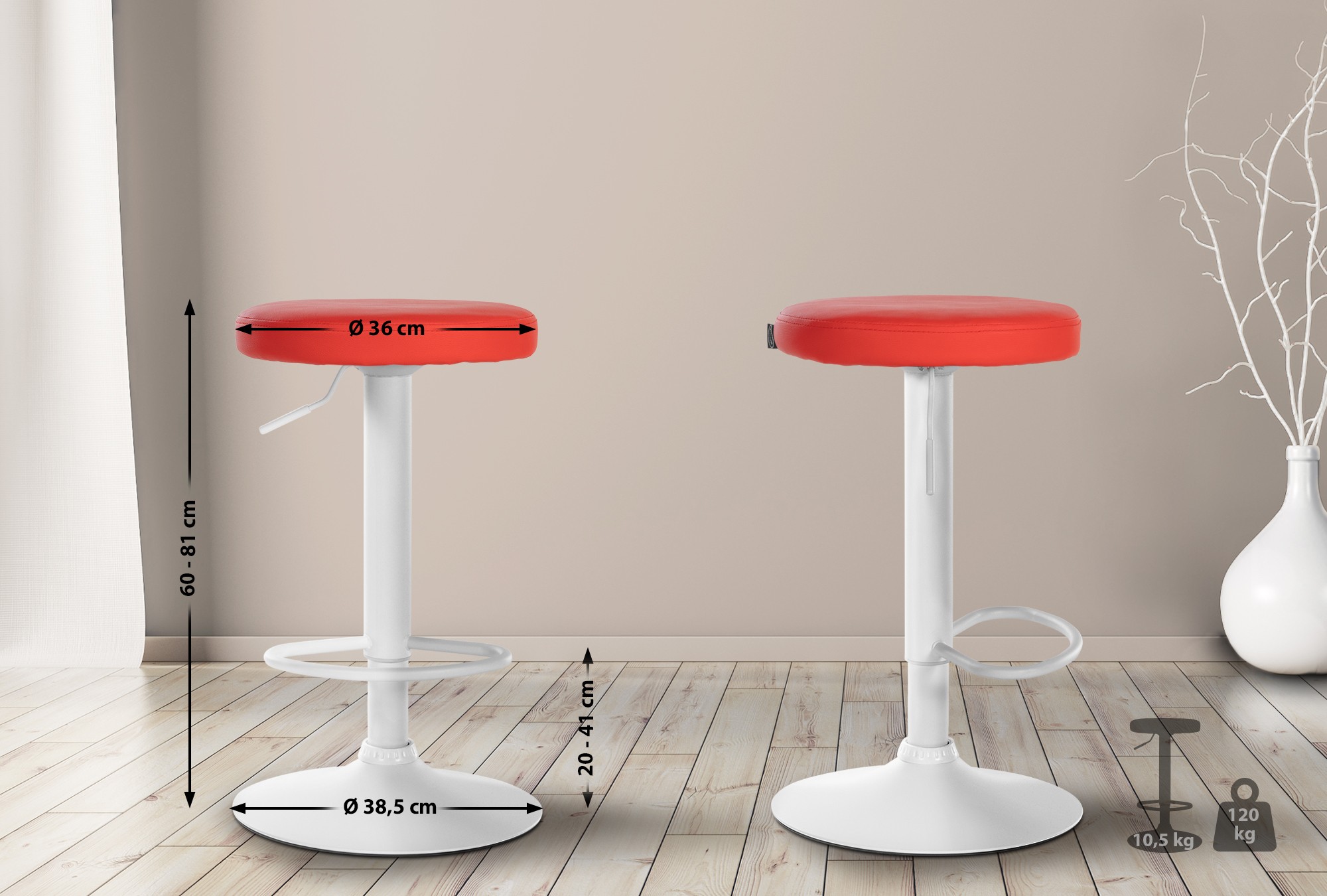 2er Set Barhocker Ponte Kunstleder weiß, rot