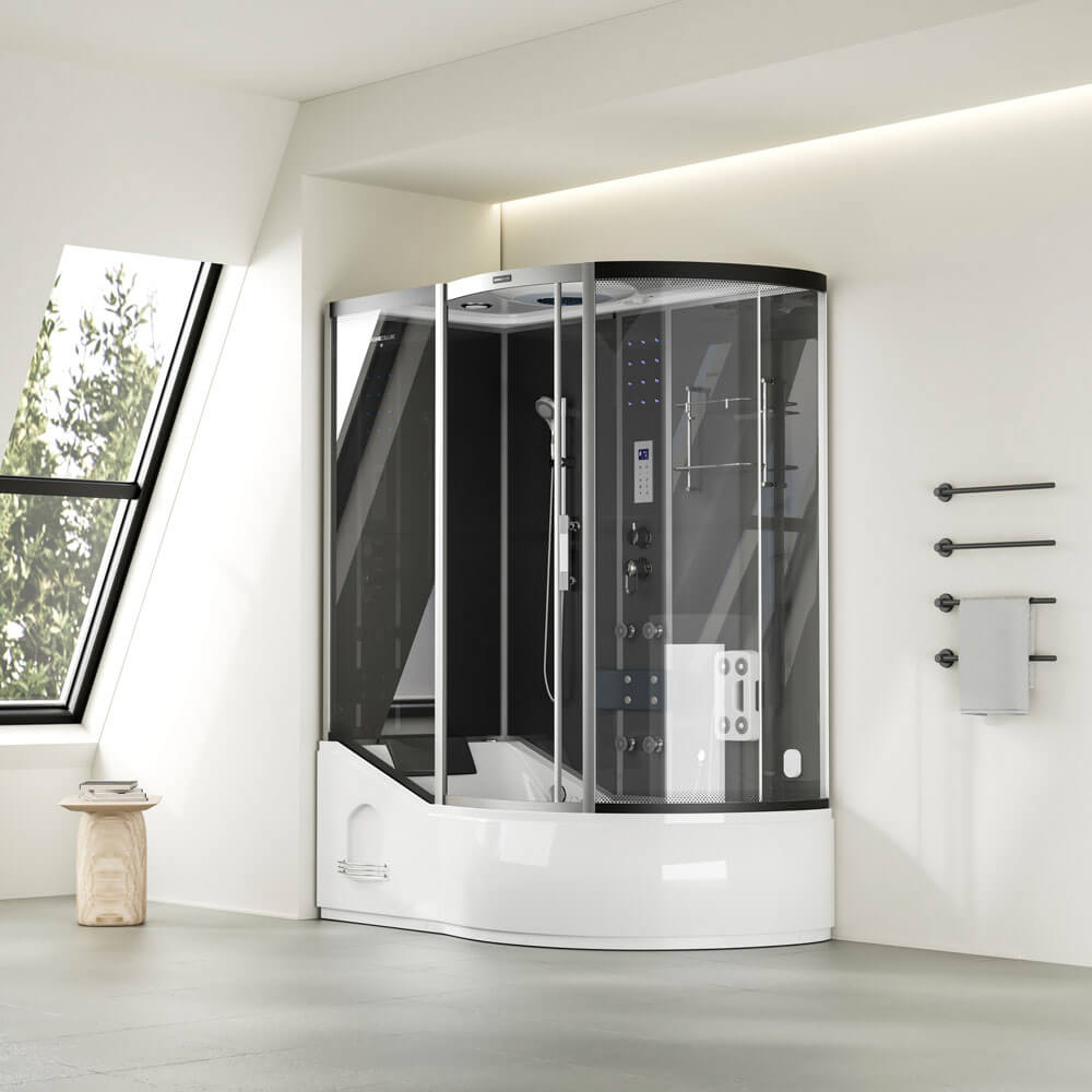 Dampfdusche mit Whirlpool ALLIN 4IN1 - 170 x 90 Schwarz Rechts