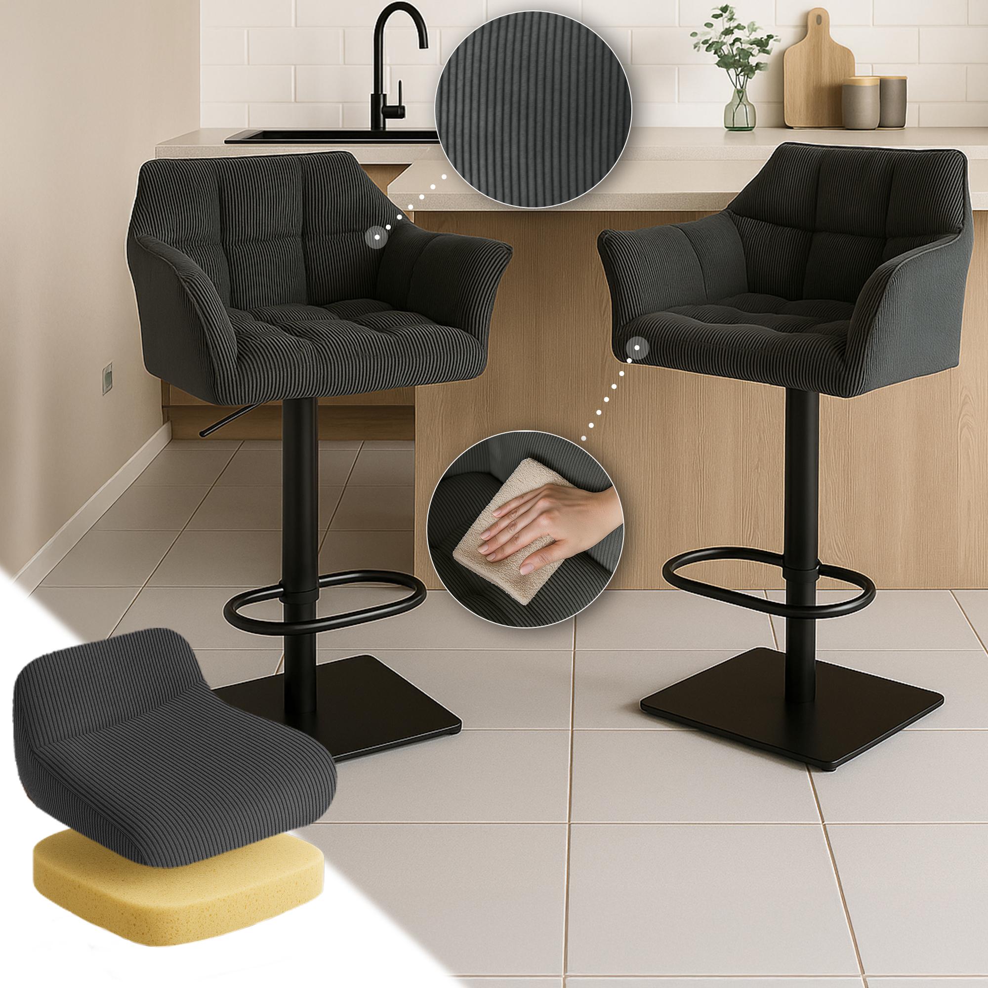 Barhocker Damaso B Cord, dunkelgrau