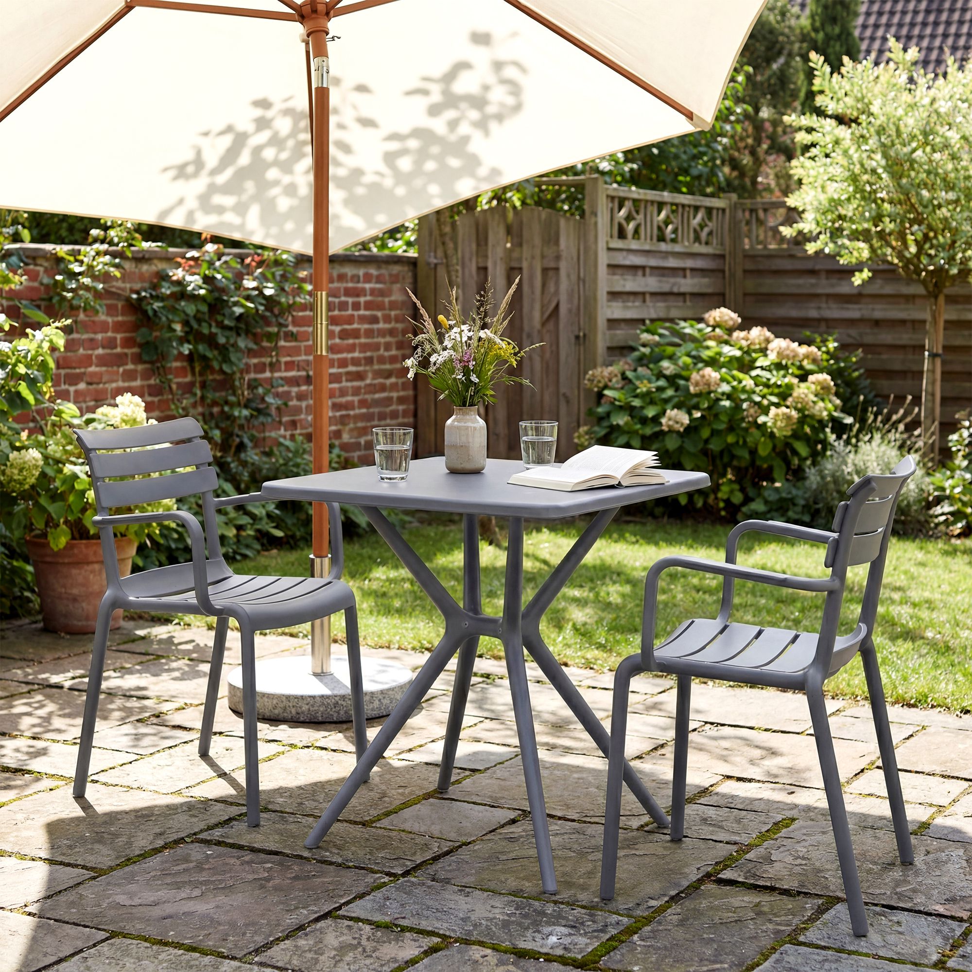 Gartenmöbel-Set Avena mit 2 Stühlen, dunkelgrau