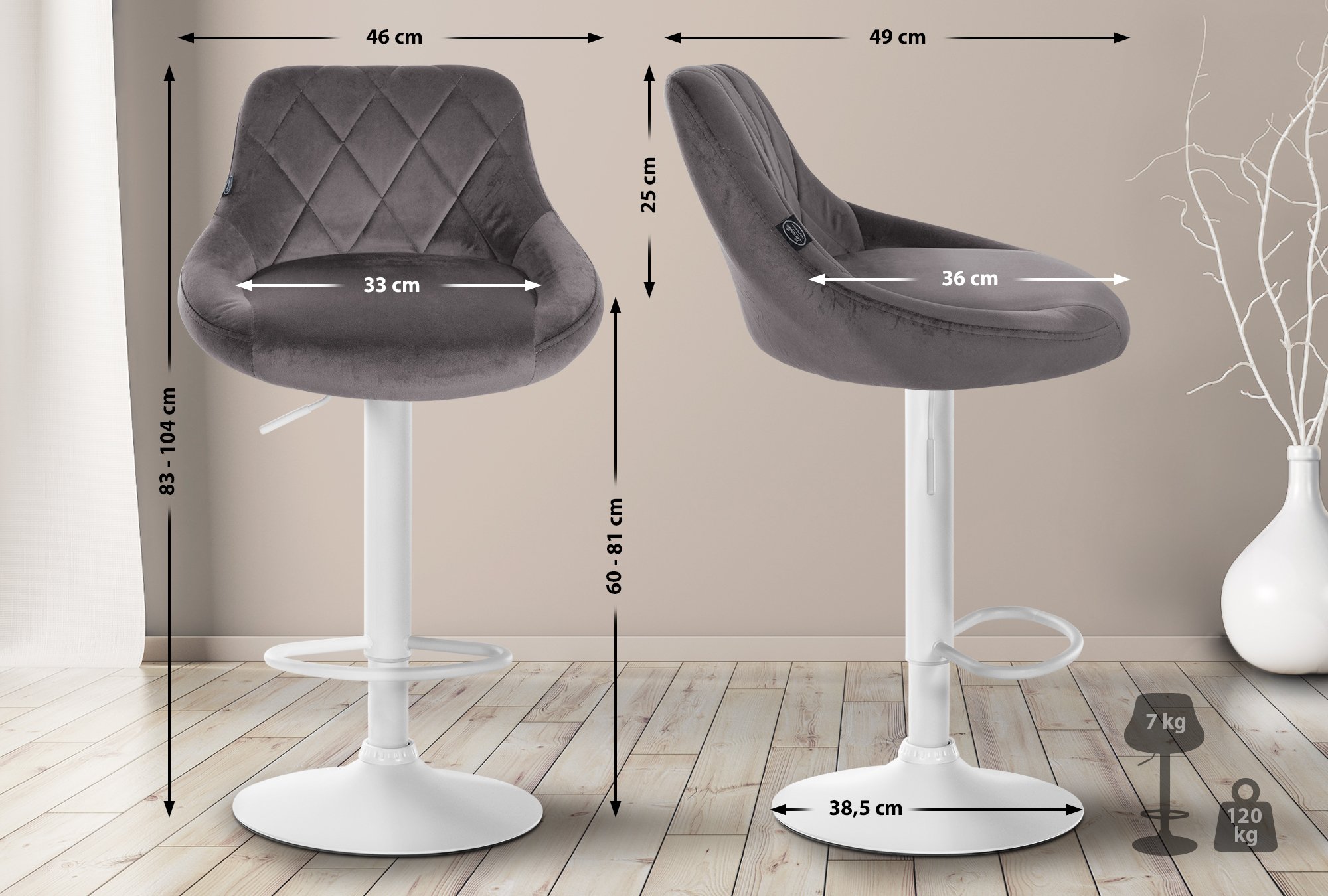 Barhocker Lazio Samt weiß, grau