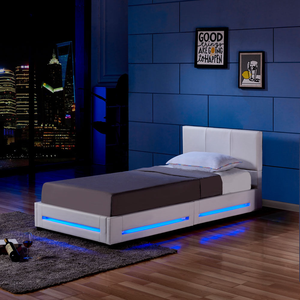 LED Bett ASTEROID mit Matratze - 90 x 200 cm Weiß