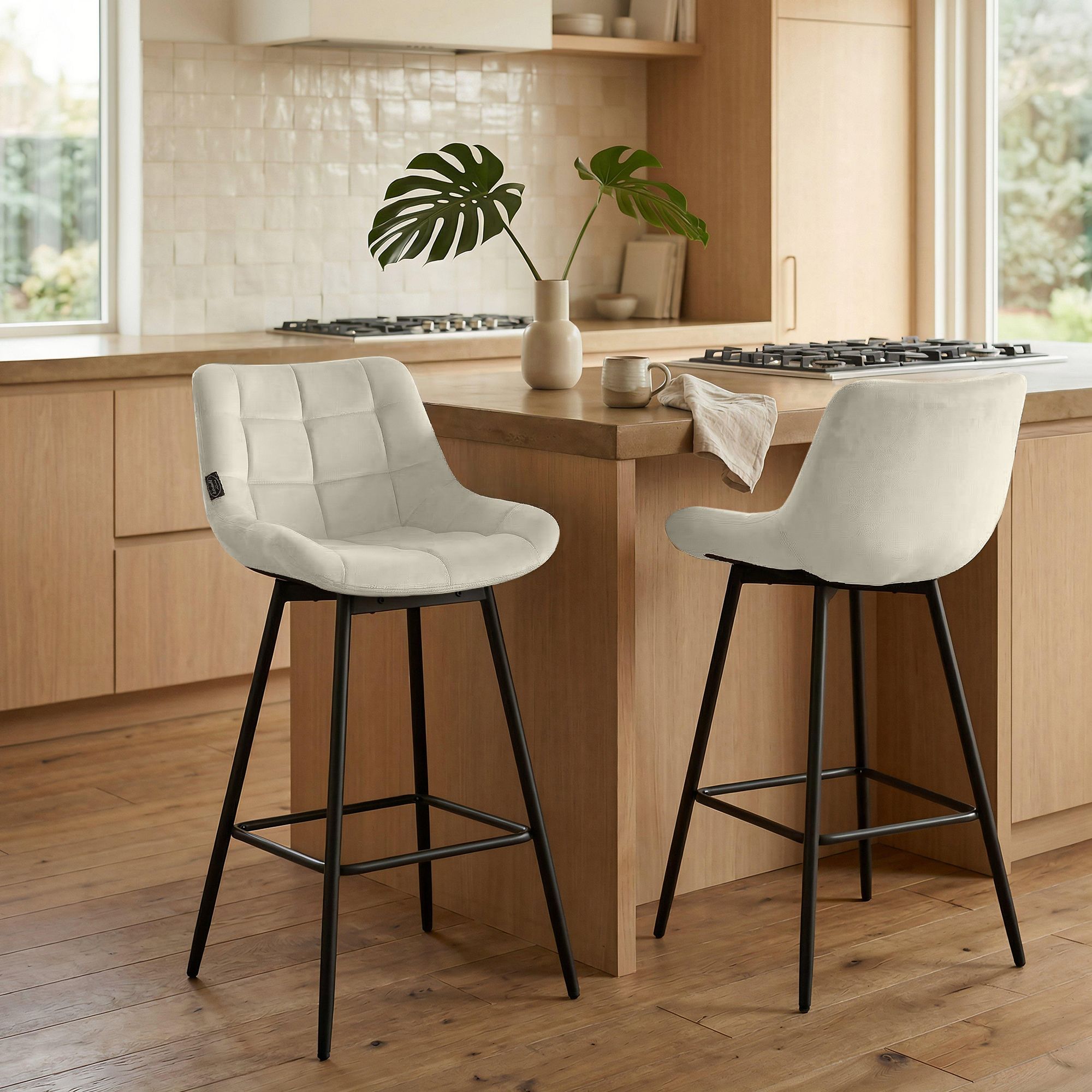 4er Set Barhocker Weston Schwenkbar Samt, creme