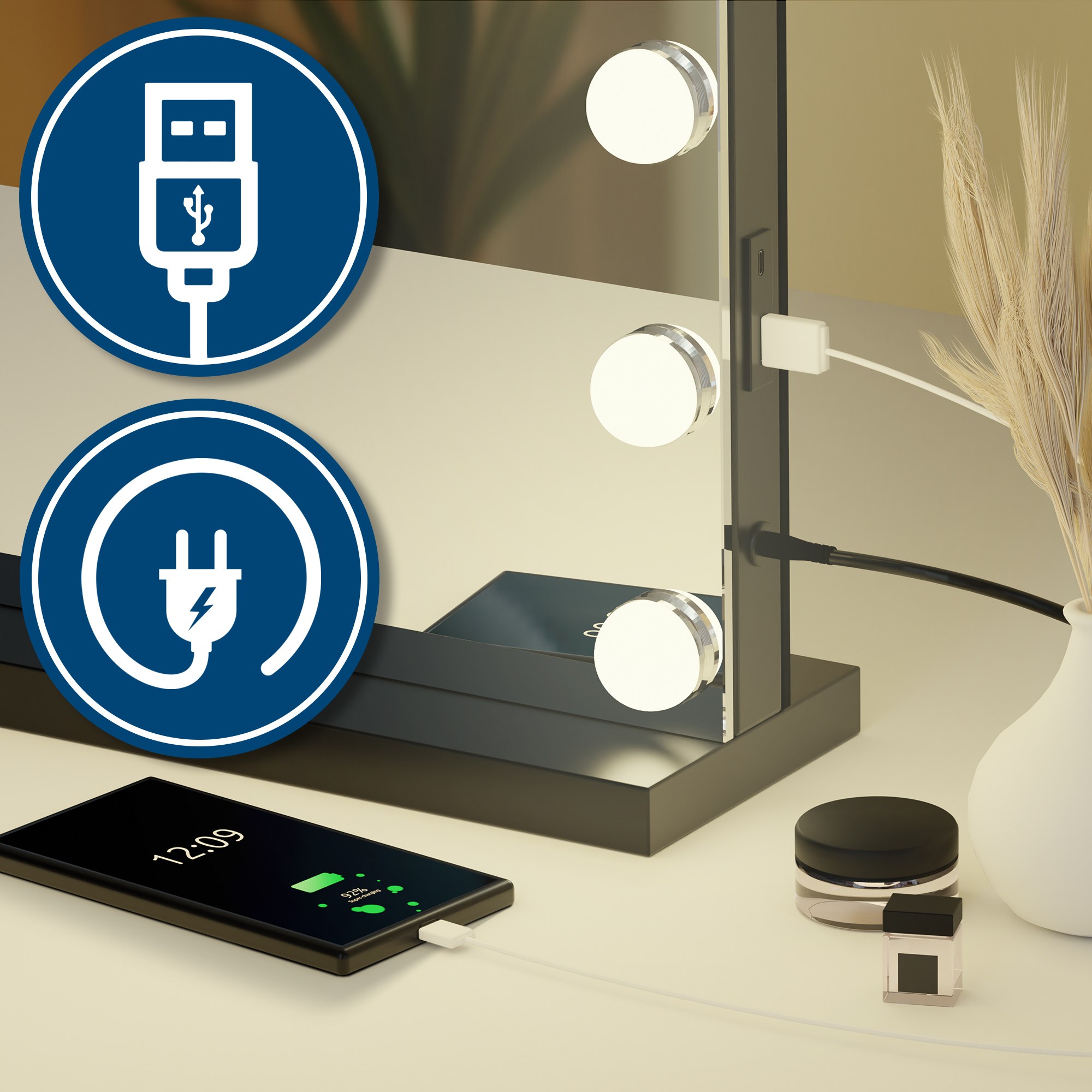Schminkspiegel Norlina ohne Bluetooth, schwarz