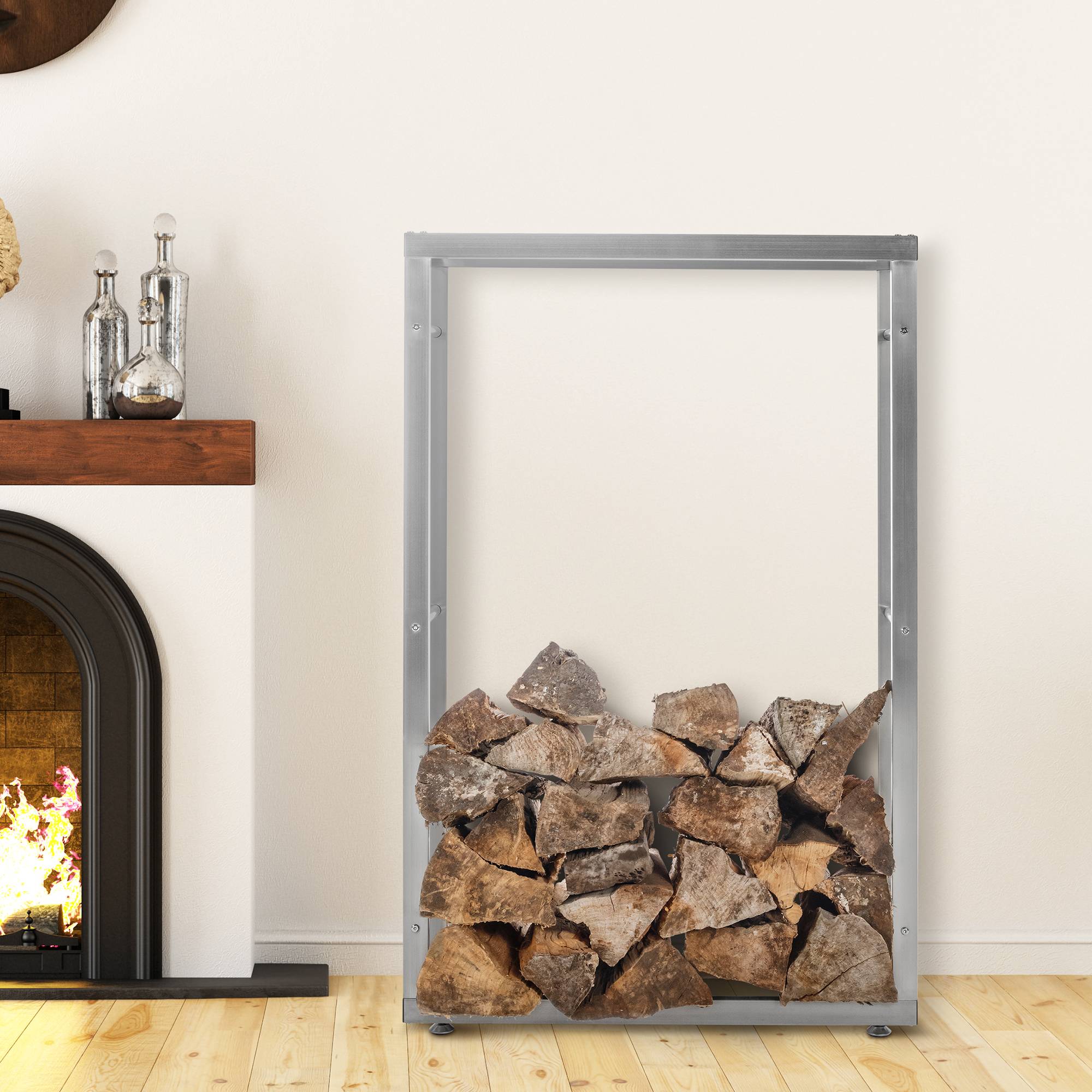 Kaminholzständer Keri V2 25x80x125 cm, edelstahl