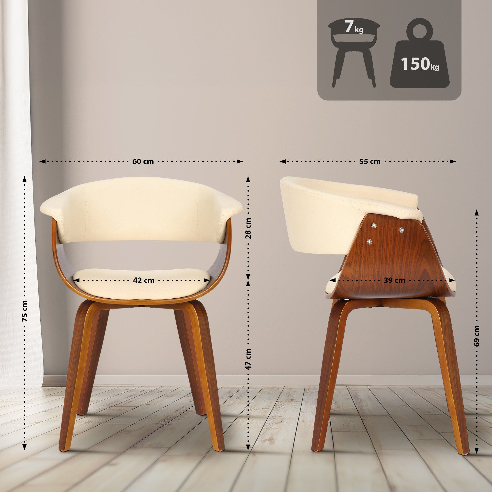 Stuhl Bruce Kunstleder walnuss, creme
