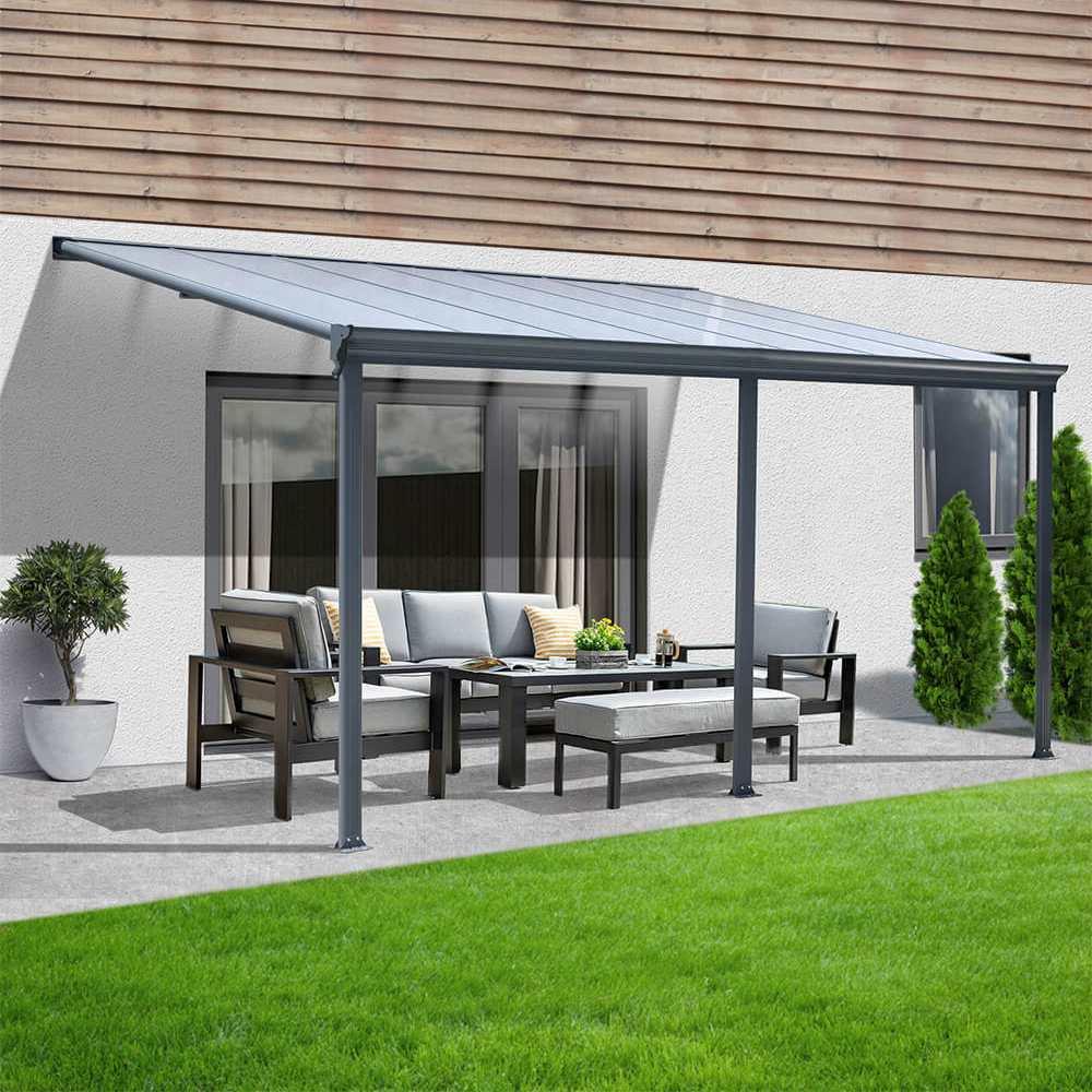 Terrassenüberdachung SOLIS - 435 / 442 x 300 / 303 x 278 / 226 cm Grau