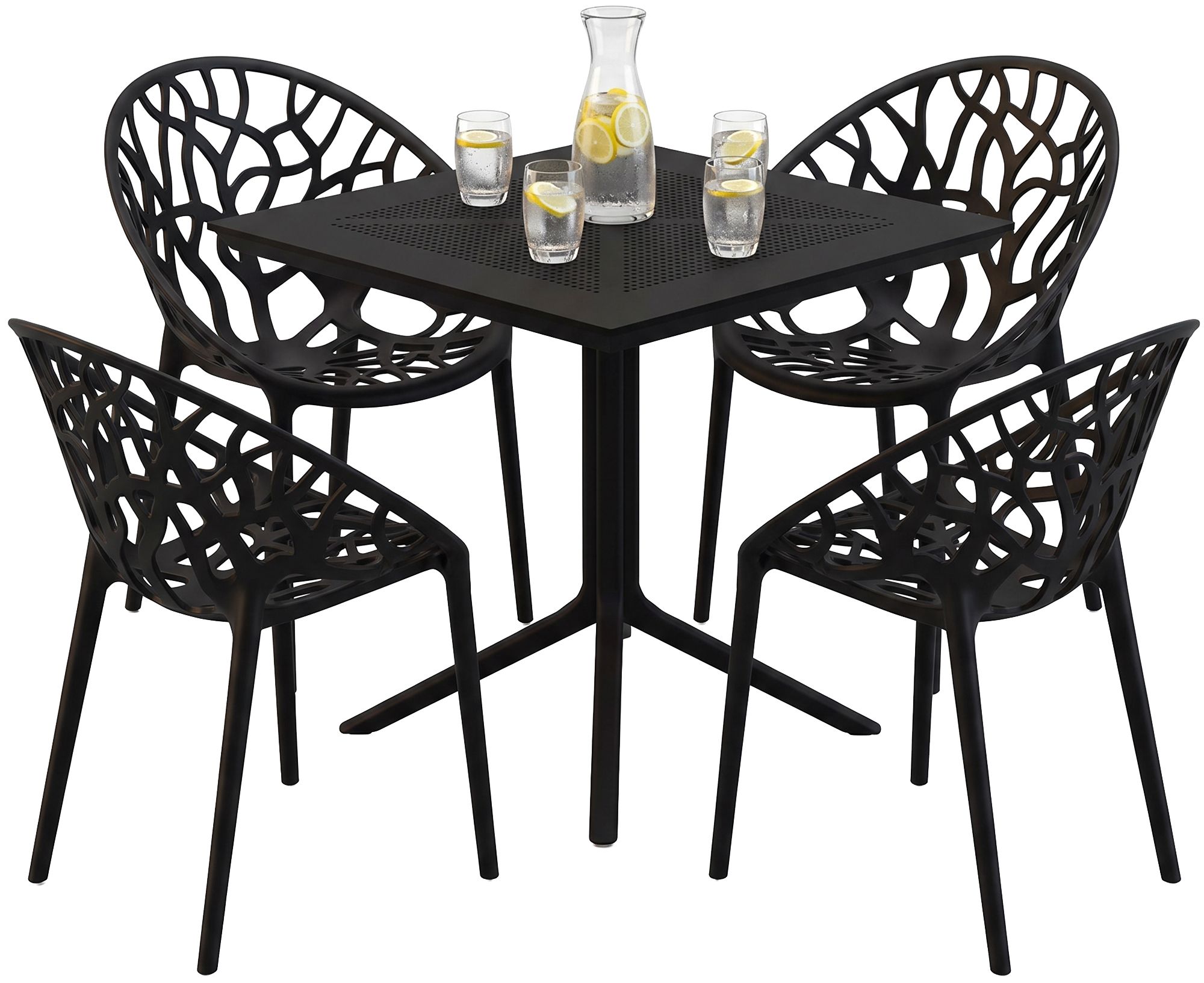 Gartenmöbel-Set Avara mit 4 Stühlen, schwarz