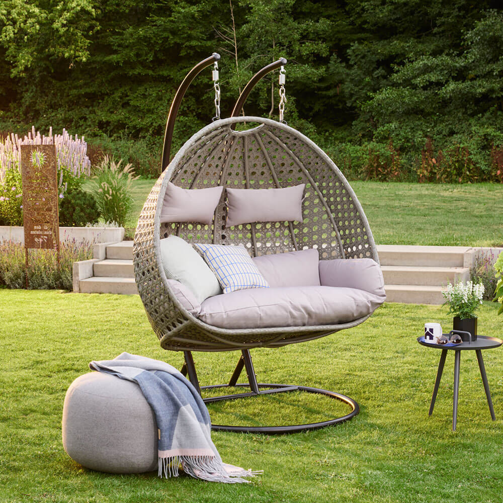 Polyrattan Hängesessel mit Regenabdeckung TWIN - Grau für 2 Personen