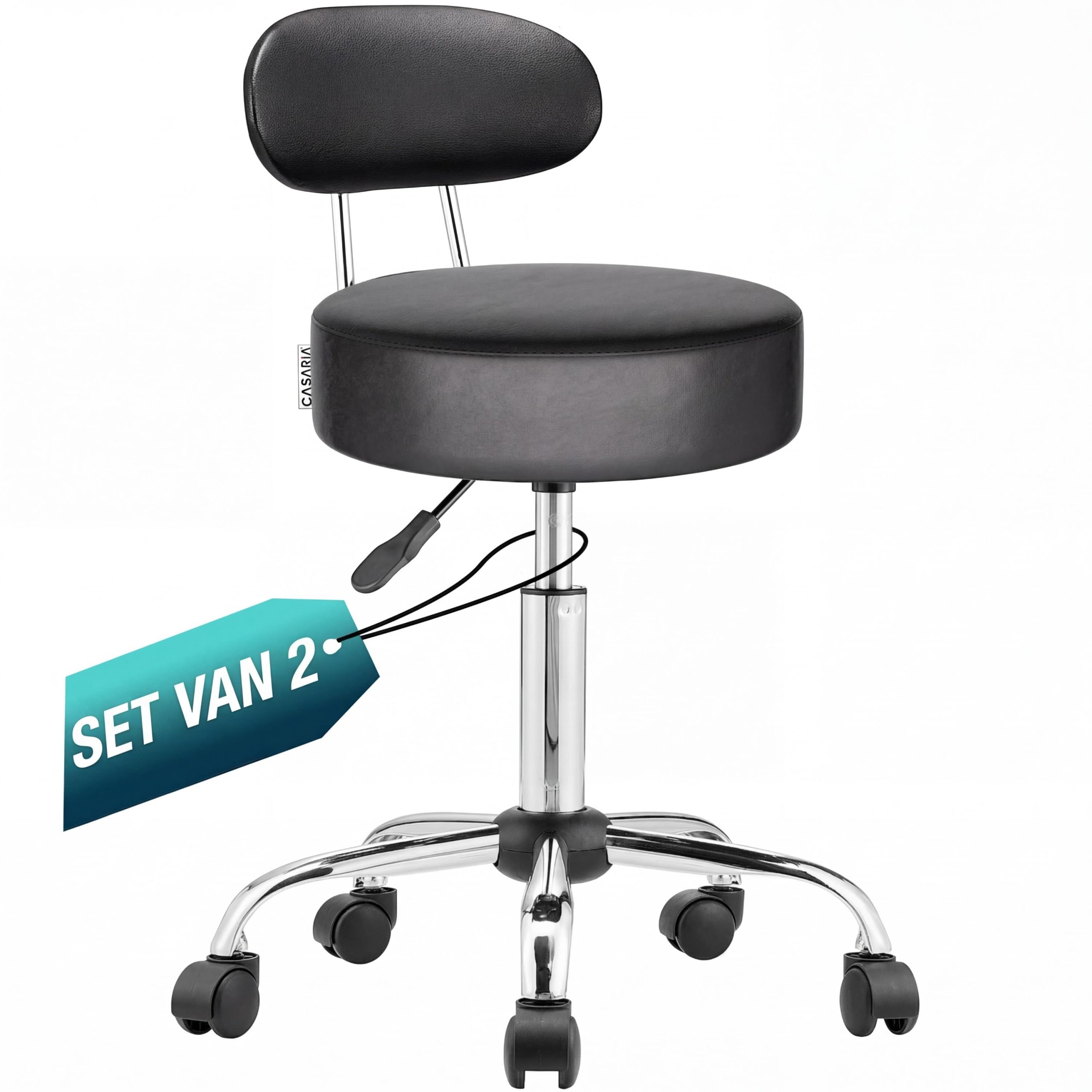 Rollhocker 2er-Set Schwarz 360° drehbar mit Rückenlehne