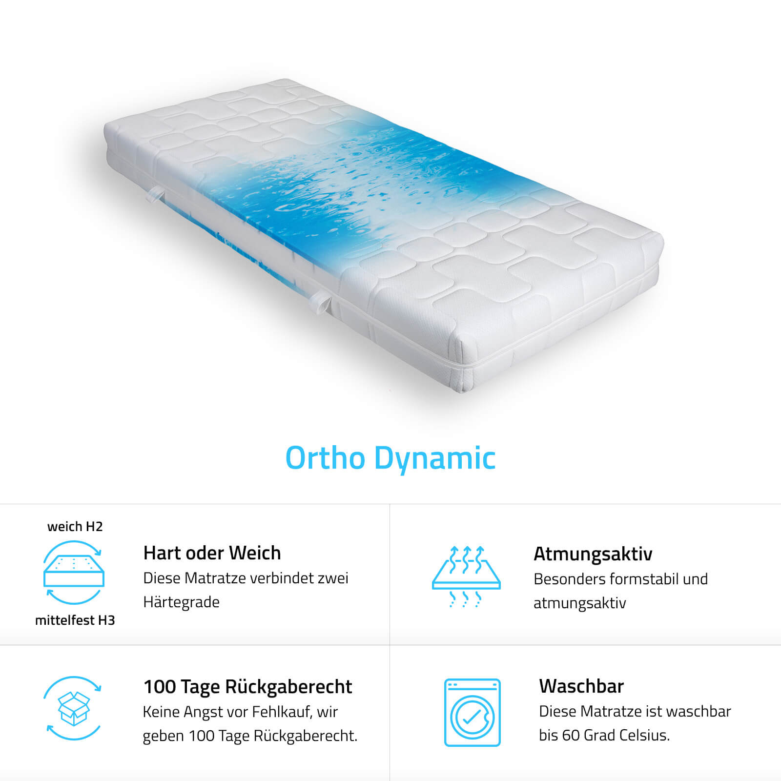 Matratze ORTHO DYNAMIC - 80 x 200 cm weich-mittelfest Made in Germany