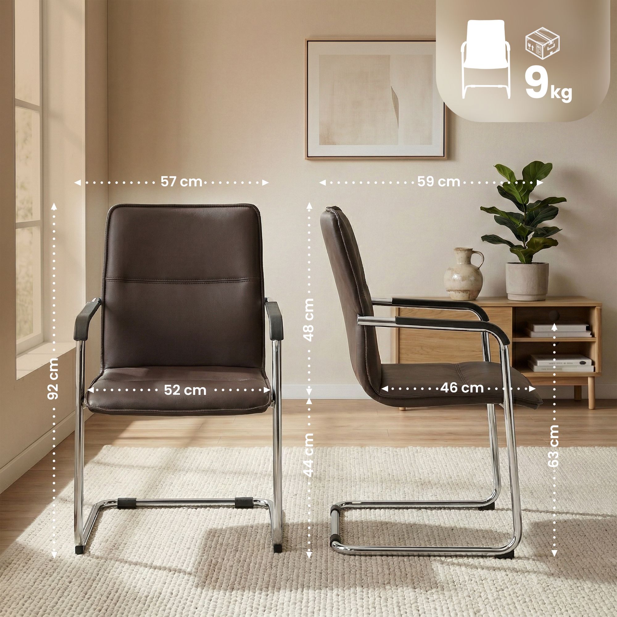 2er Set Besucherstuhl Seattle, braun