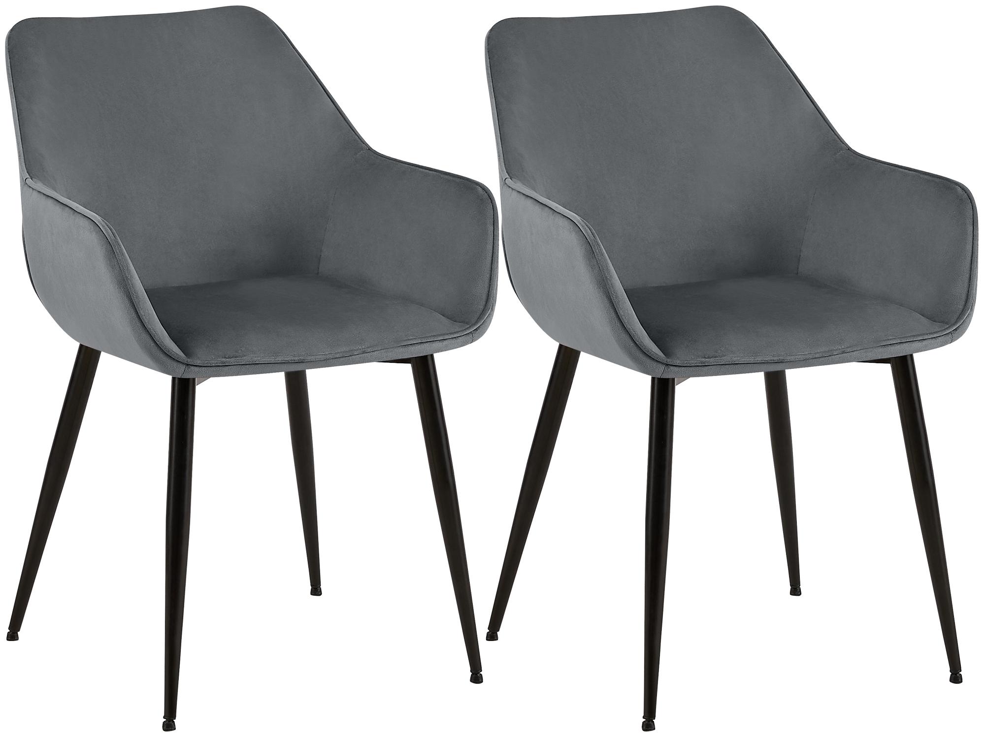 2er Set Esszimmerstuhl Luena Samt, dunkelgrau