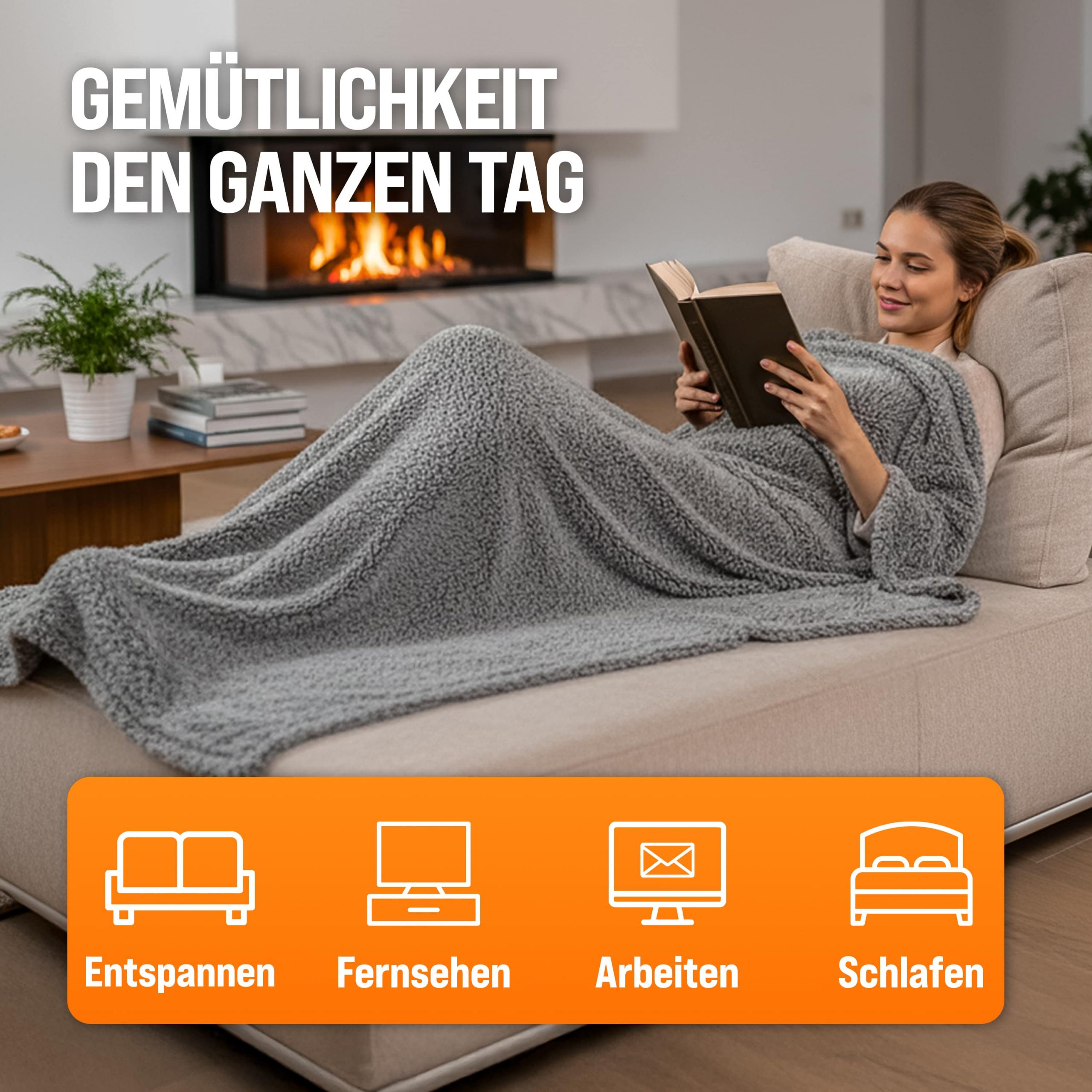 Heizdecke Fleece Grau 180x130cm