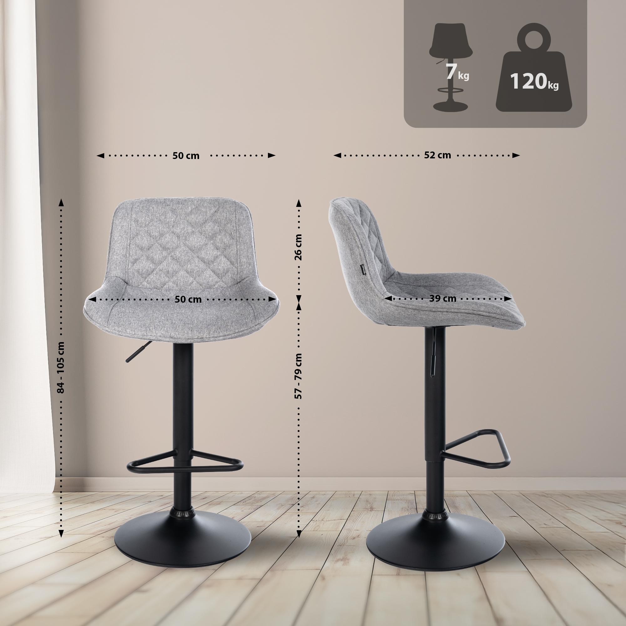 2er Set Barhocker Kasson Stoff, grau