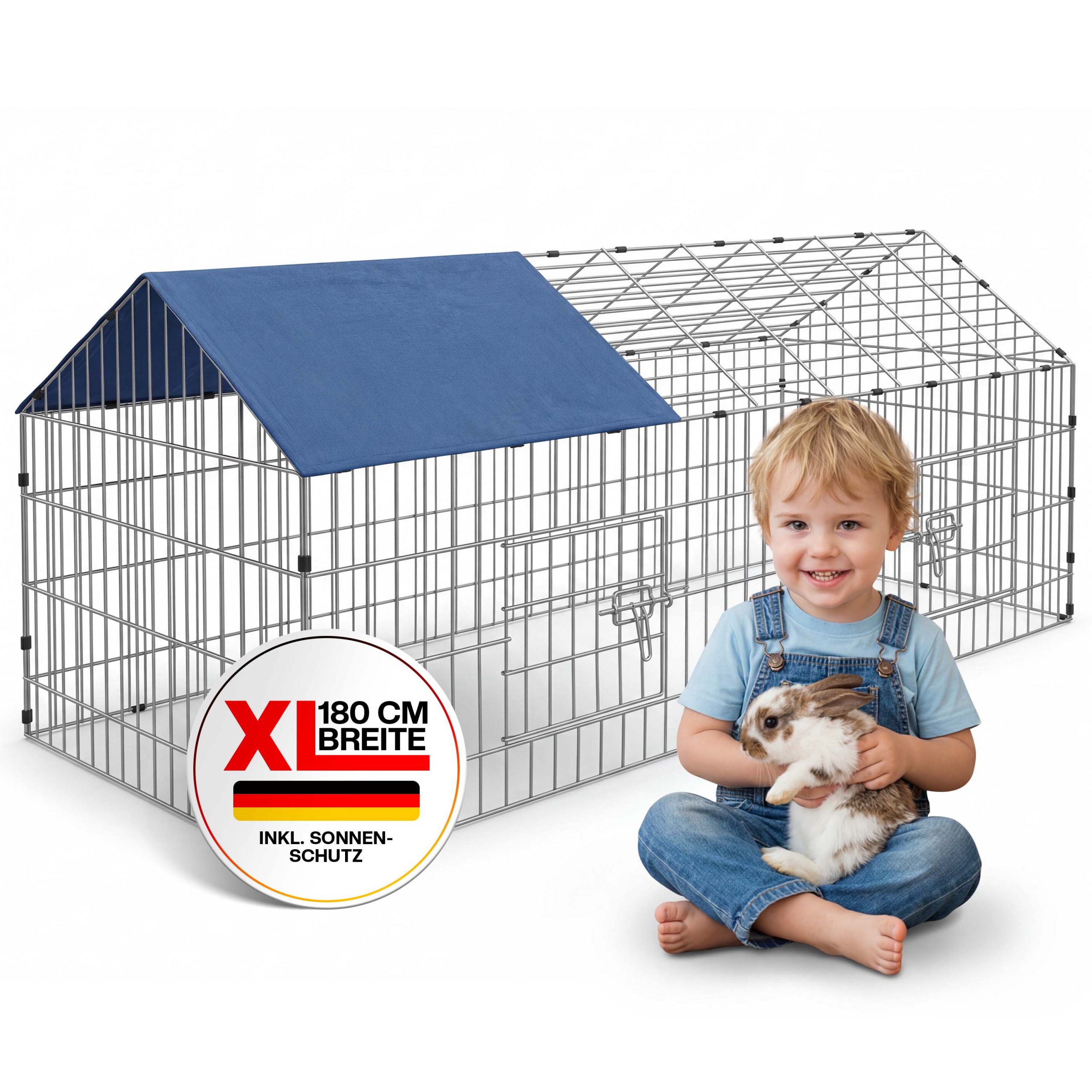 Kaninchen-Freilaufgehege Blau 180x75x75cm Sonnenschutz