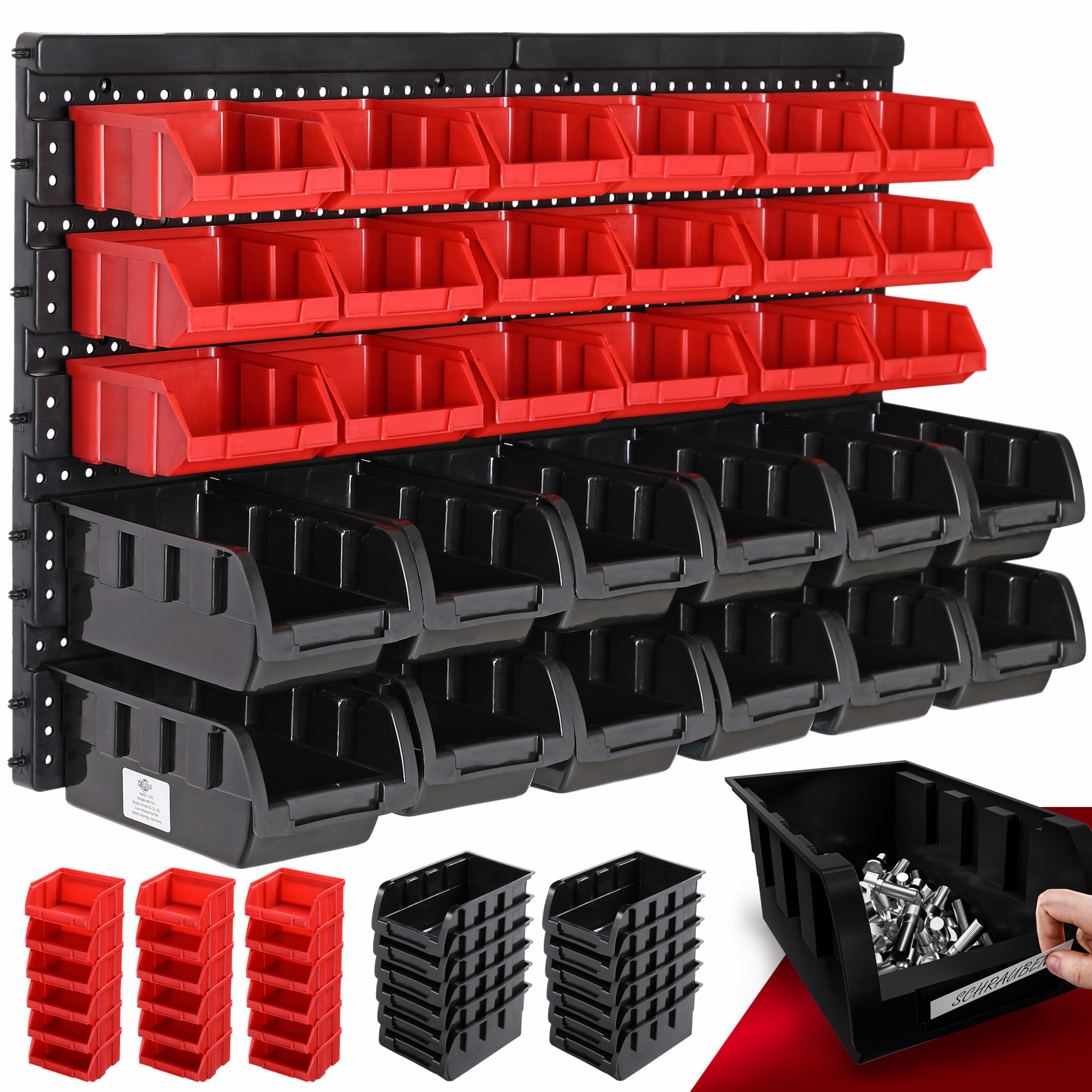 Werkzeugwand Schwarz/Rot 32-tlg mit Stapelboxen