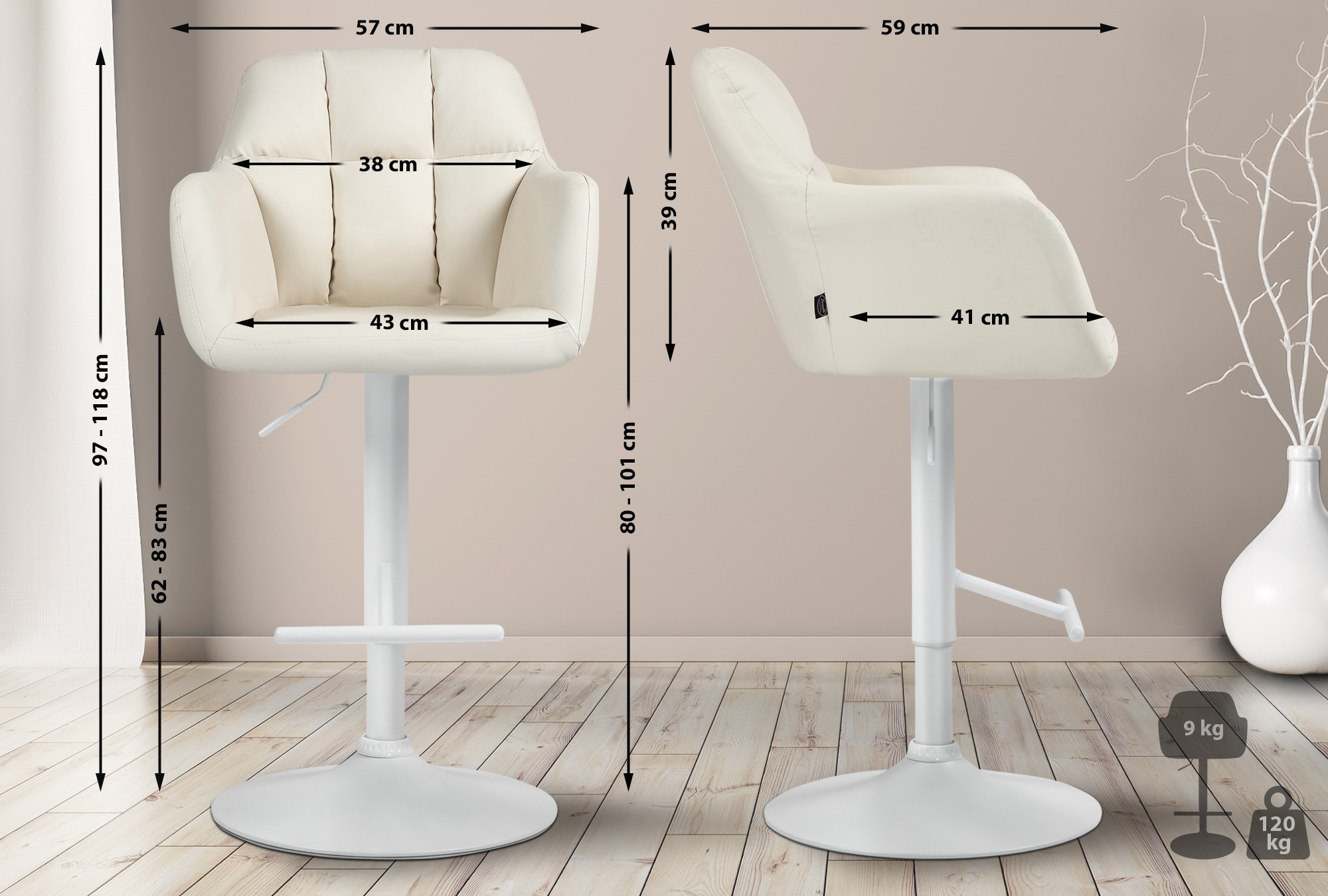Barhocker Natoma Kunstleder weiß, creme